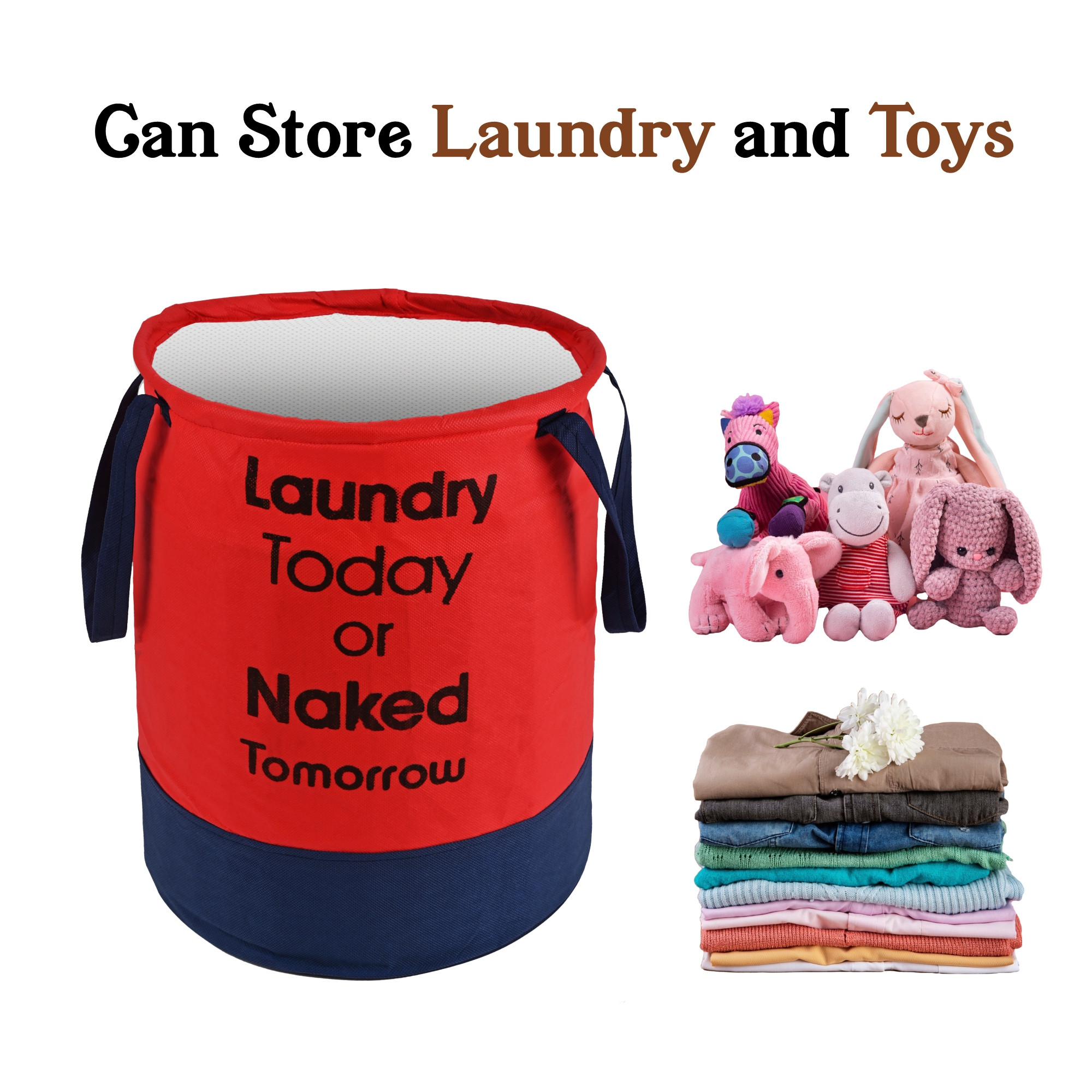 Kuber Industries 45L Foldable Dirty Clothes Laundry Basket With Handles For Washing - Baby Unwashed Dress BinStorage Box  Red  Blue