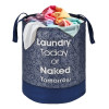 45L Foldable Dirty Clothes Laundry Basket With Handles For Washing - Baby Unwashed Dress Bin/Storage Box | Leaf Print - Blue