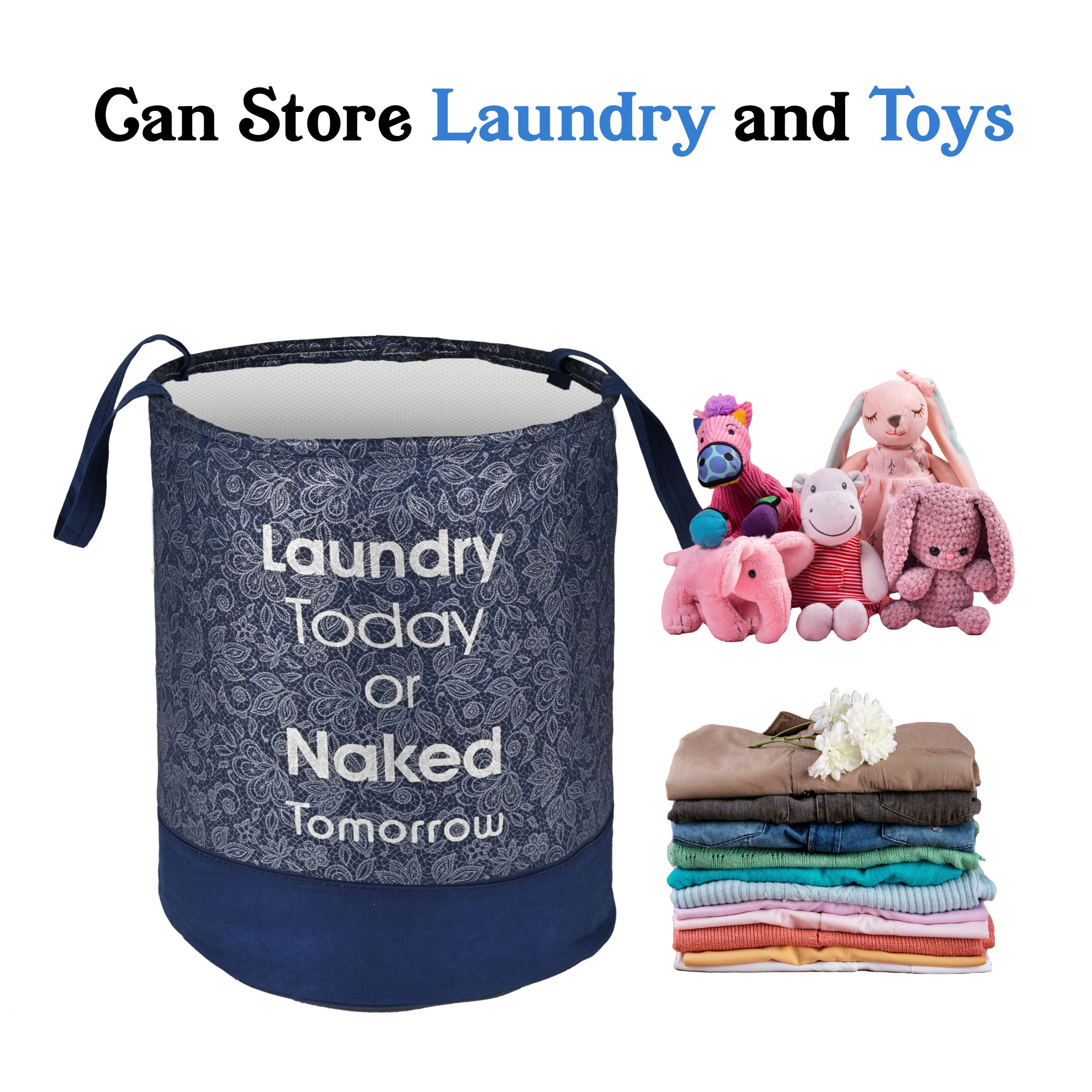 Kuber Industries 45L Foldable Dirty Clothes Laundry Basket With Handles For Washing - Baby Unwashed Dress BinStorage Box  Leaf Print - Blue