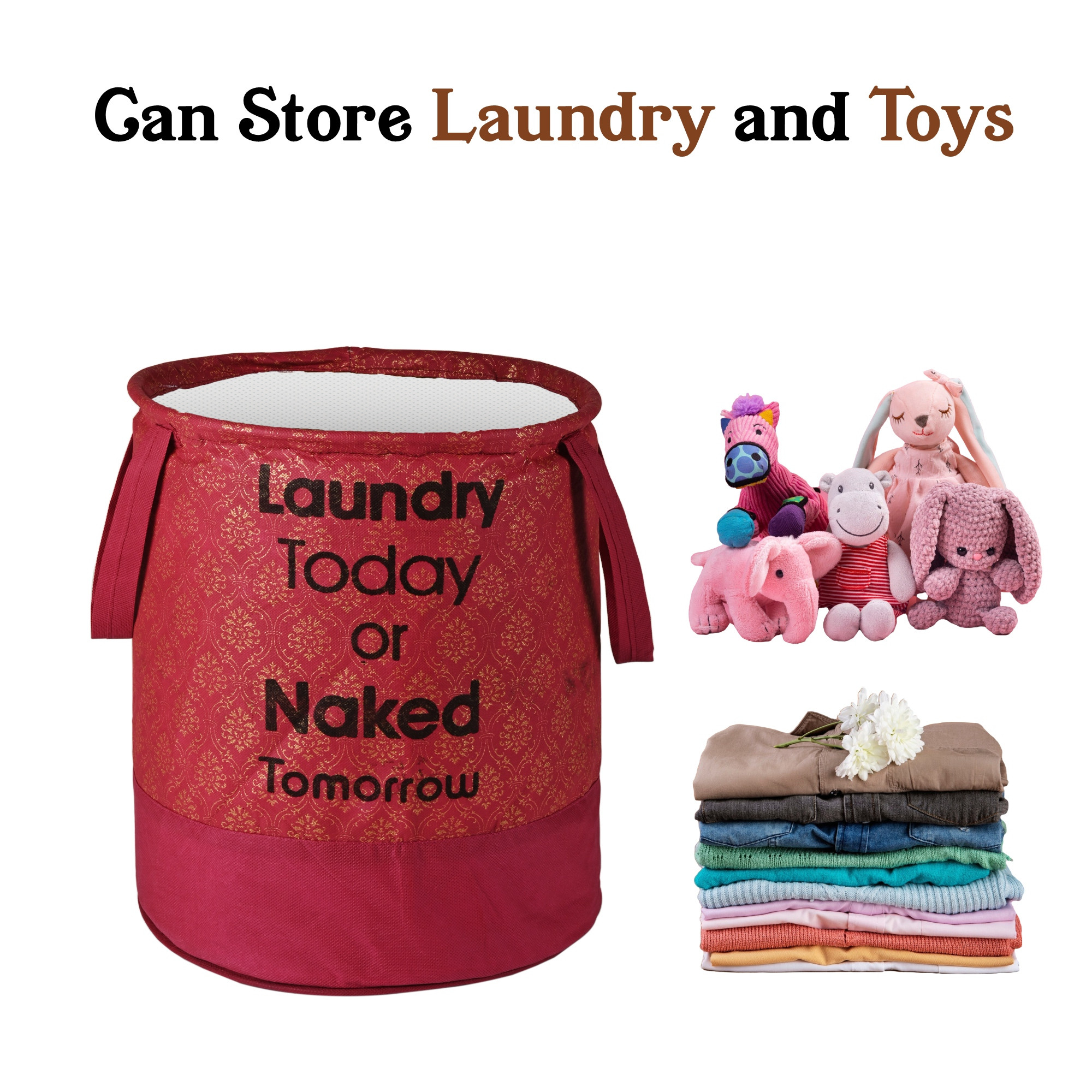 Kuber Industries 45L Foldable Dirty Clothes Laundry Basket With Handles For Washing - Baby Unwashed Dress BinStorage Box  Royal Print - Maroon