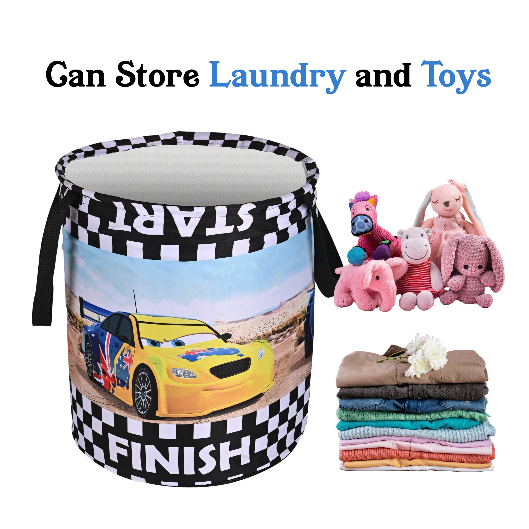 Kuber Industries 45L Foldable Dirty Clothes Laundry Basket With Handles For Washing - Baby Unwashed Dress BinStorage Box  Disney Cars - Multicolor