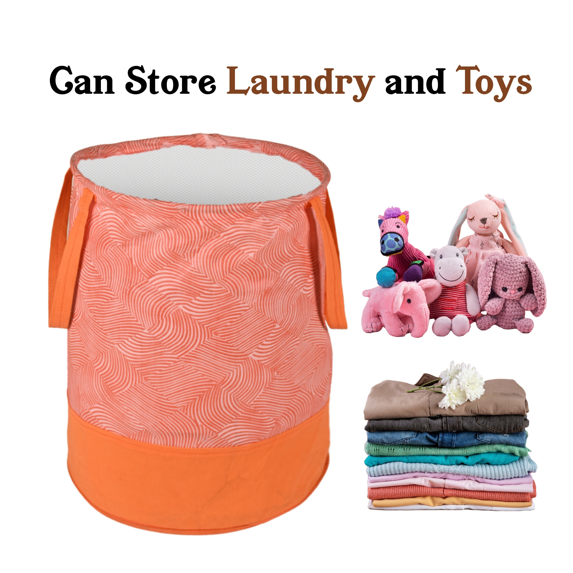 Kuber Industries 45L Foldable Dirty Clothes Laundry Basket With Handles For Washing - Baby Unwashed Dress BinStorage Box  Curvy Design - Orange