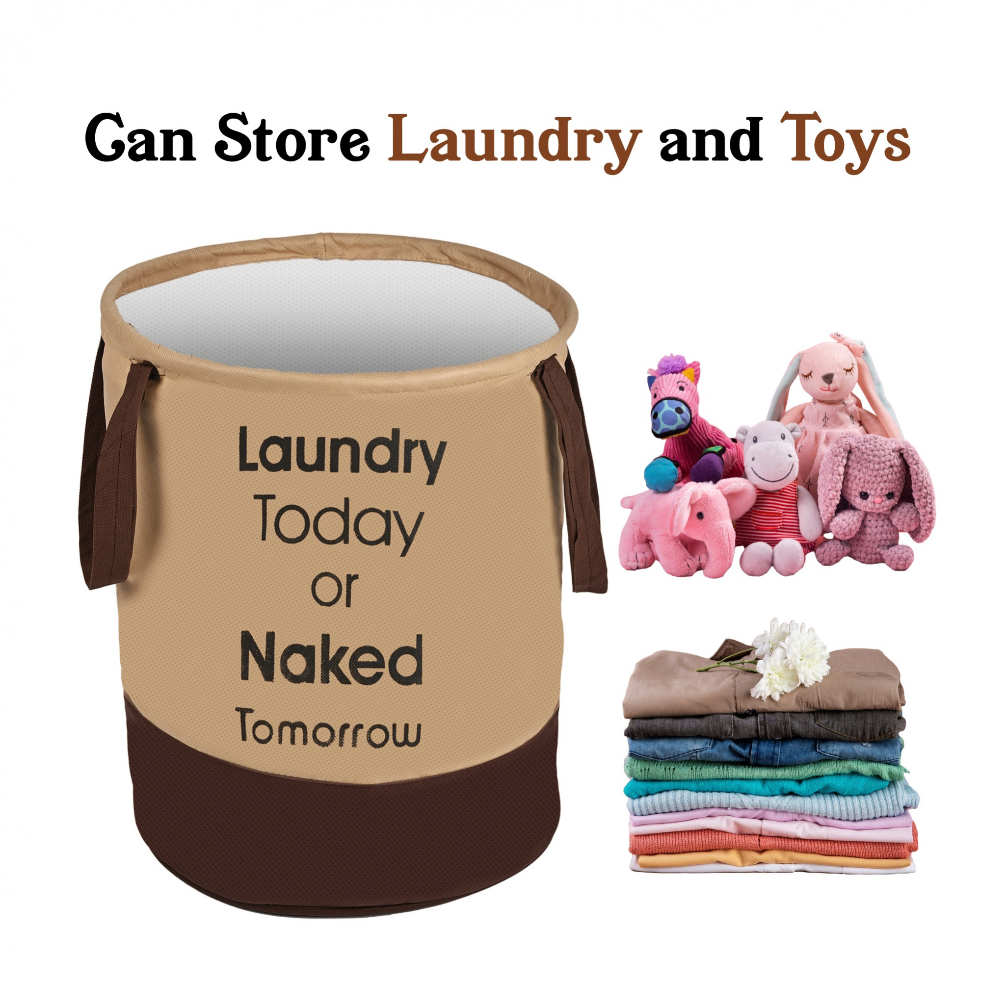 Kuber Industries 45L Foldable Dirty Clothes Laundry Basket With Handles For Washing - Baby Unwashed Dress BinStorage Box  Light  Dark Brown