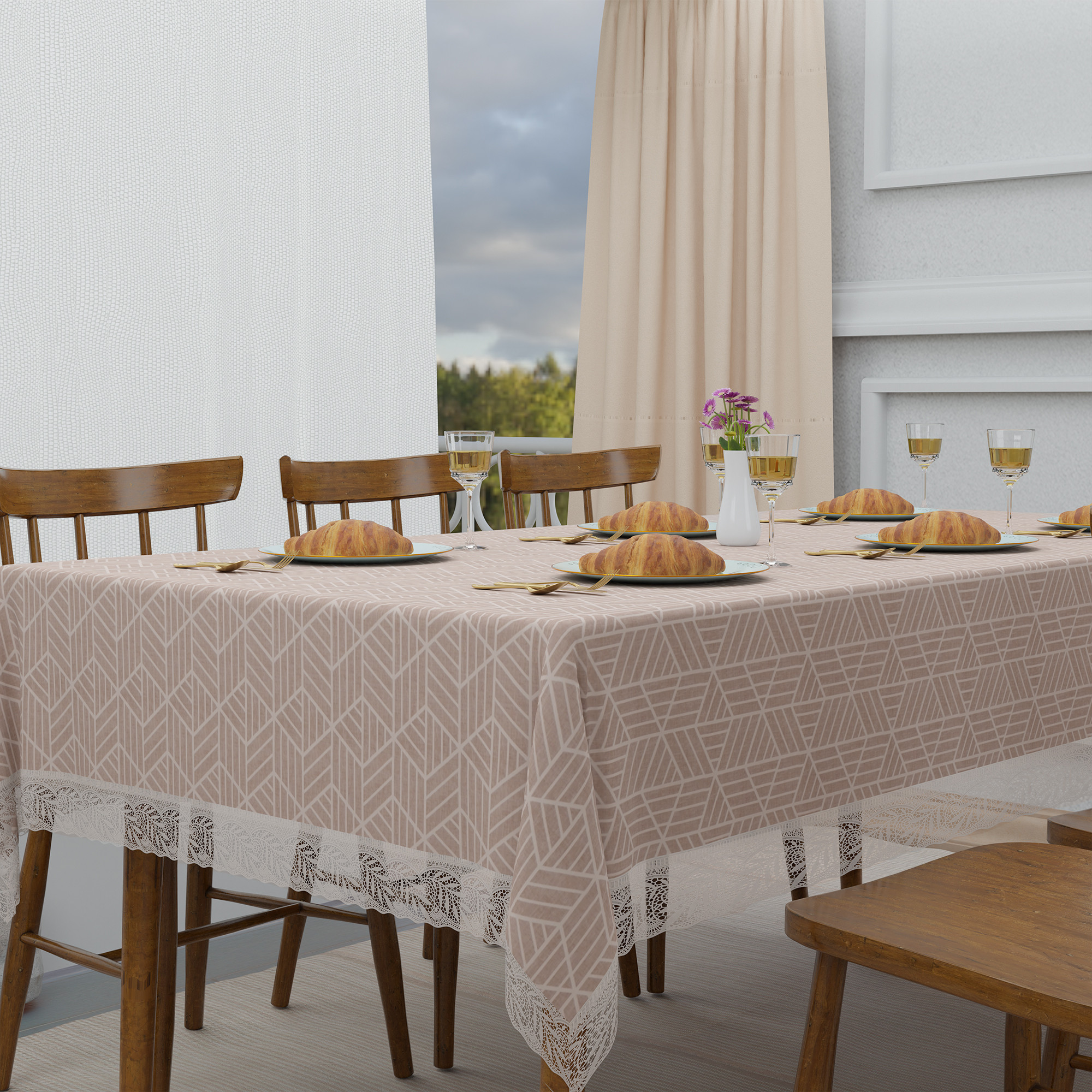 Kuber Industries 45x70 Inch PVC Dining Table Cover 6 Seater Waterproof  Spill-Resistant Table Cover Cloth  Table Protector for Dining Room Kitchen  Outdoor  Zig Zag FBM - Beige  Cream