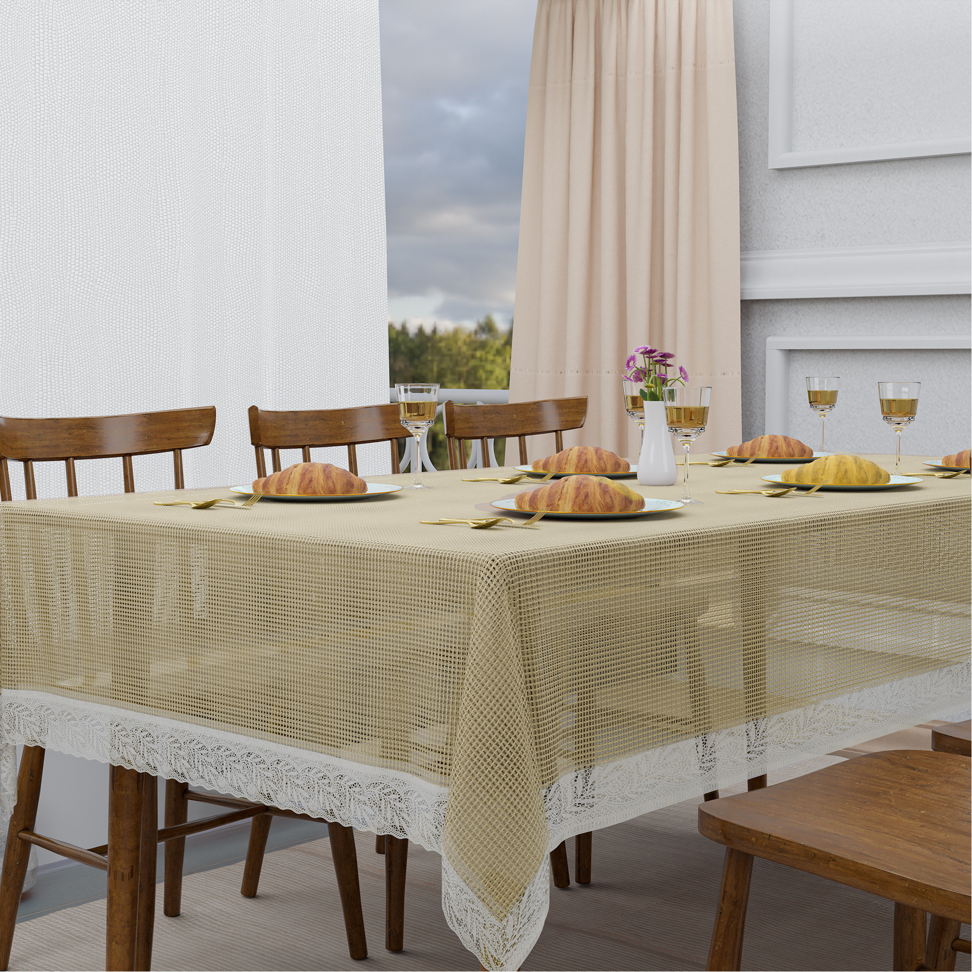 Kuber Industries 45x70 Inch PVC Dining Table Cover 6 Seater Waterproof  Spill-Resistant Table Cover Cloth  Table Protector for Dining Room Kitchen  Outdoor  Jaal Jute Design JBJ - Brown