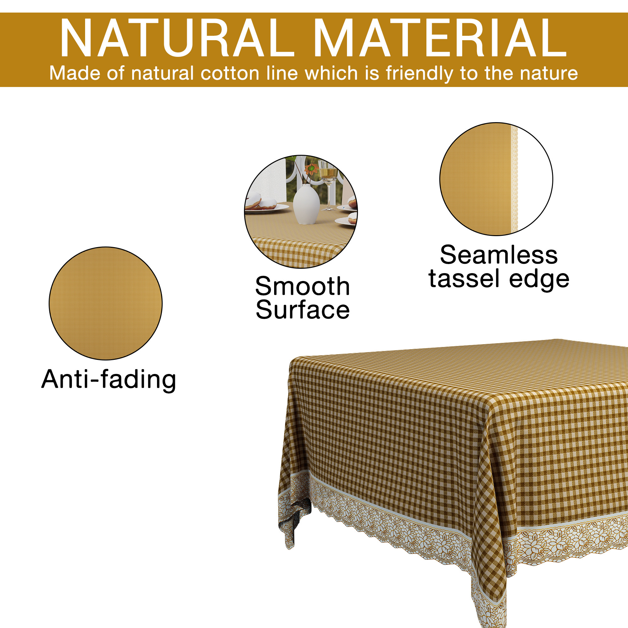 Kuber Industries 48x48 Inches Table Cover  PVC 4 Seater Waterproof  Dustproof Table Protector Cloth For Home  Restaurant  Barik Check Square Print - Light Brown