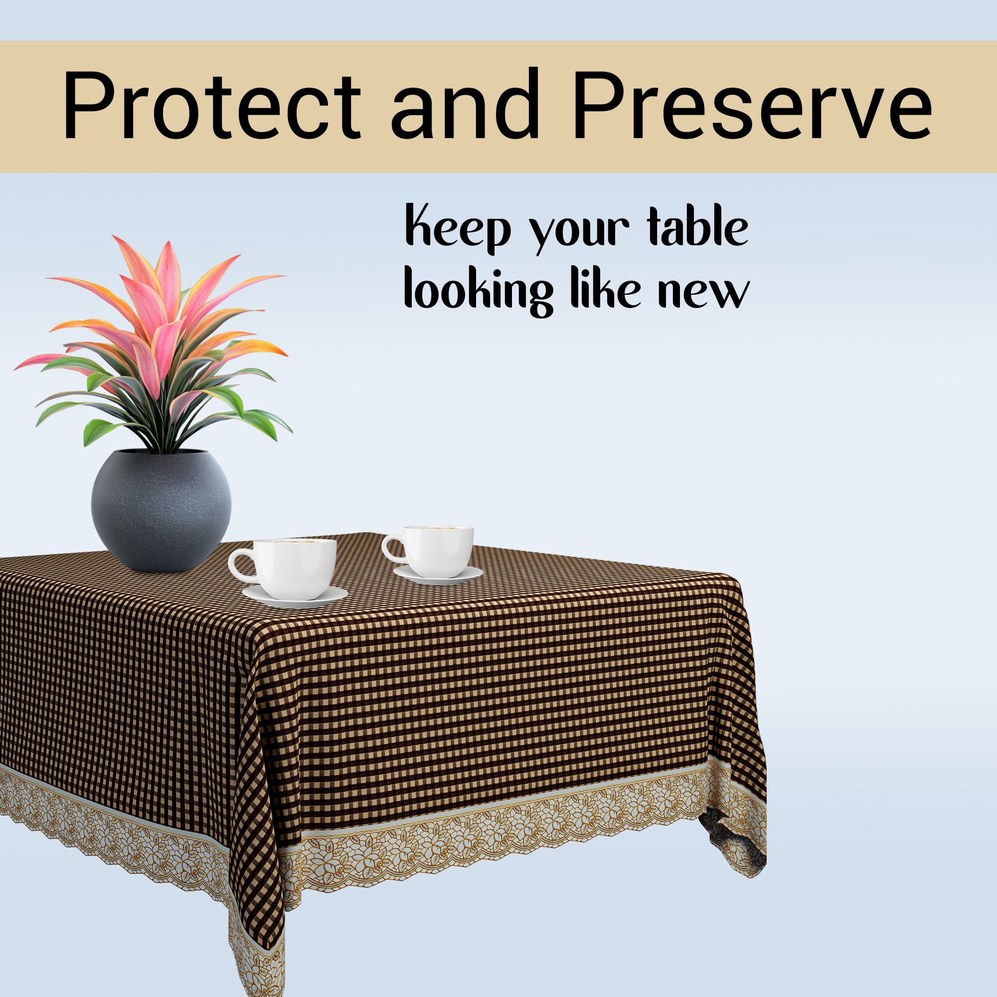 Kuber Industries 48x48 Inches Table Cover  PVC 4 Seater Waterproof  Dustproof Table Protector Cloth For Home  Restaurant  Barik Check Square Print - Brown