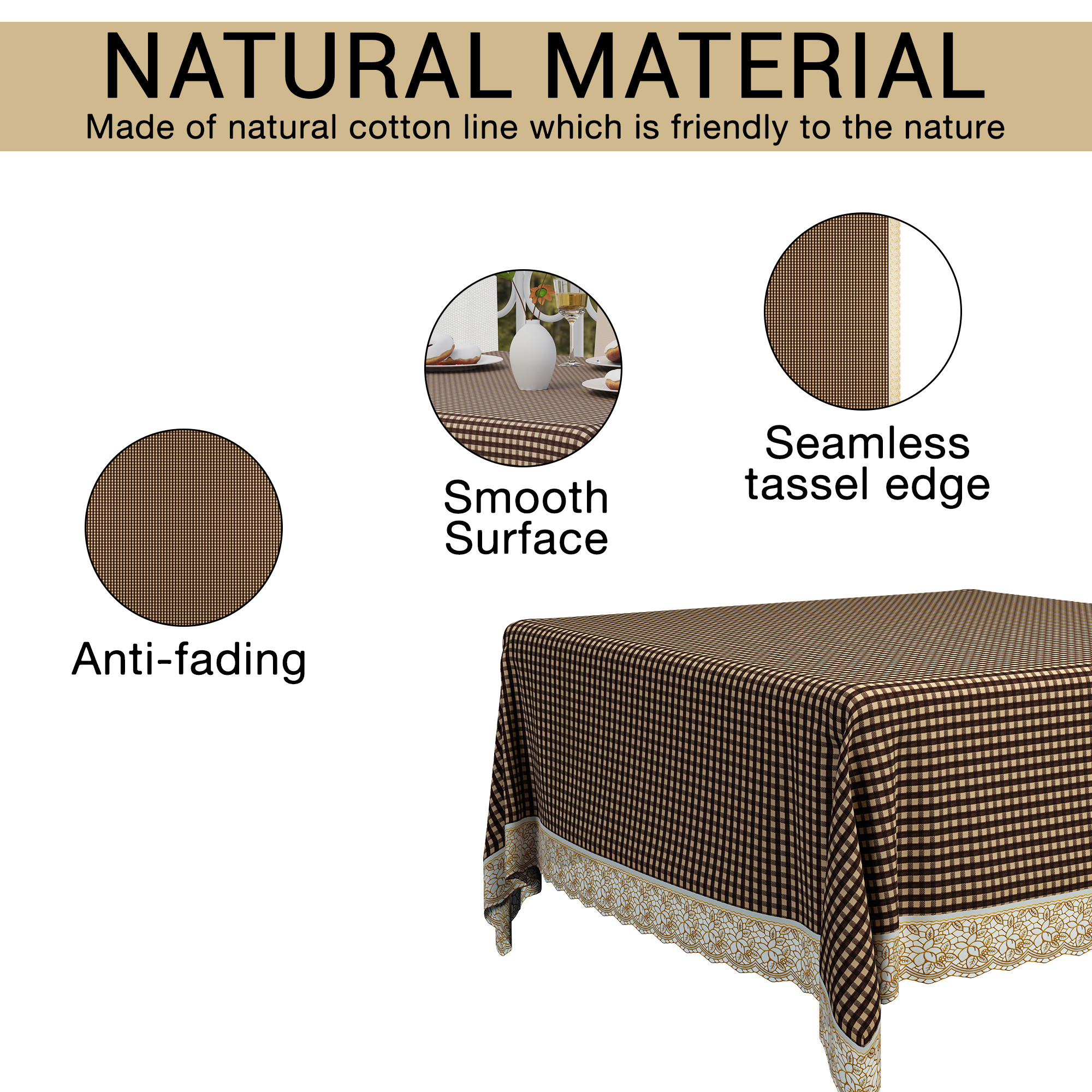 Kuber Industries 48x48 Inches Table Cover  PVC 4 Seater Waterproof  Dustproof Table Protector Cloth For Home  Restaurant  Barik Check Square Print - Brown