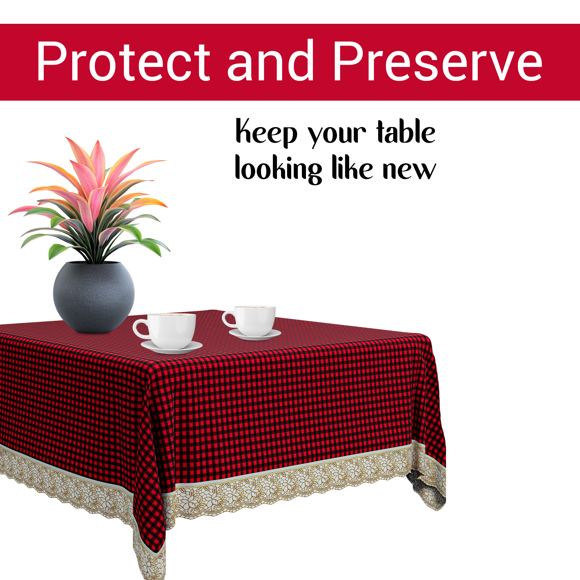Kuber Industries 48x48 Inches Table Cover  PVC 4 Seater Waterproof  Dustproof Table Protector Cloth For Home  Restaurant  Barik Check Square Print - Maroon