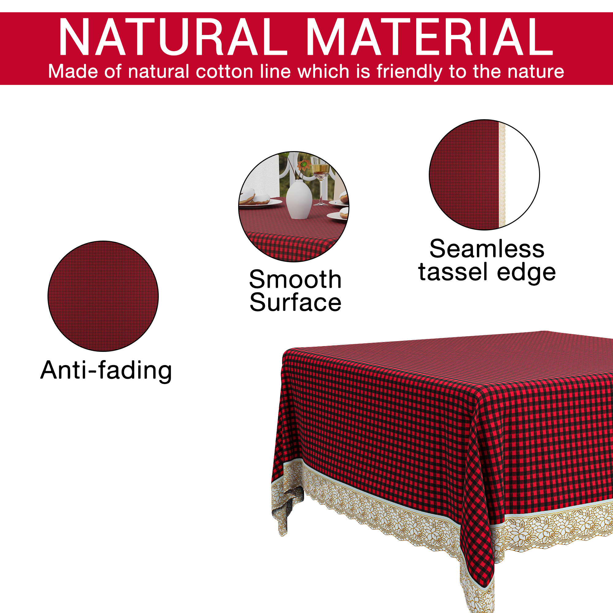 Kuber Industries 48x48 Inches Table Cover  PVC 4 Seater Waterproof  Dustproof Table Protector Cloth For Home  Restaurant  Barik Check Square Print - Maroon