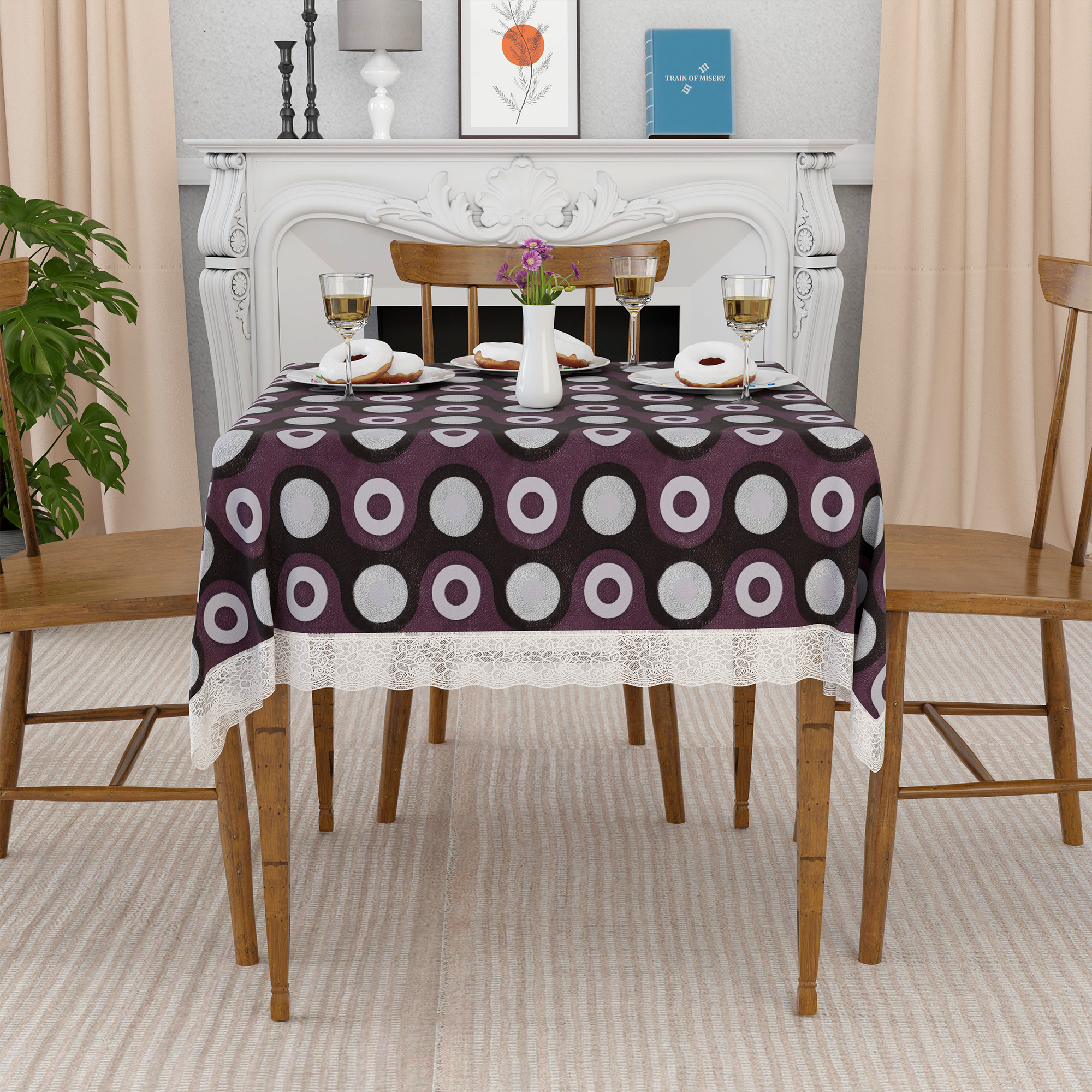 Kuber Industries 48x48 Inches Table Cover  PVC 4 Seater Waterproof  Dustproof Table Protector Cloth For Home  Restaurant  Gola Square Print - Grey