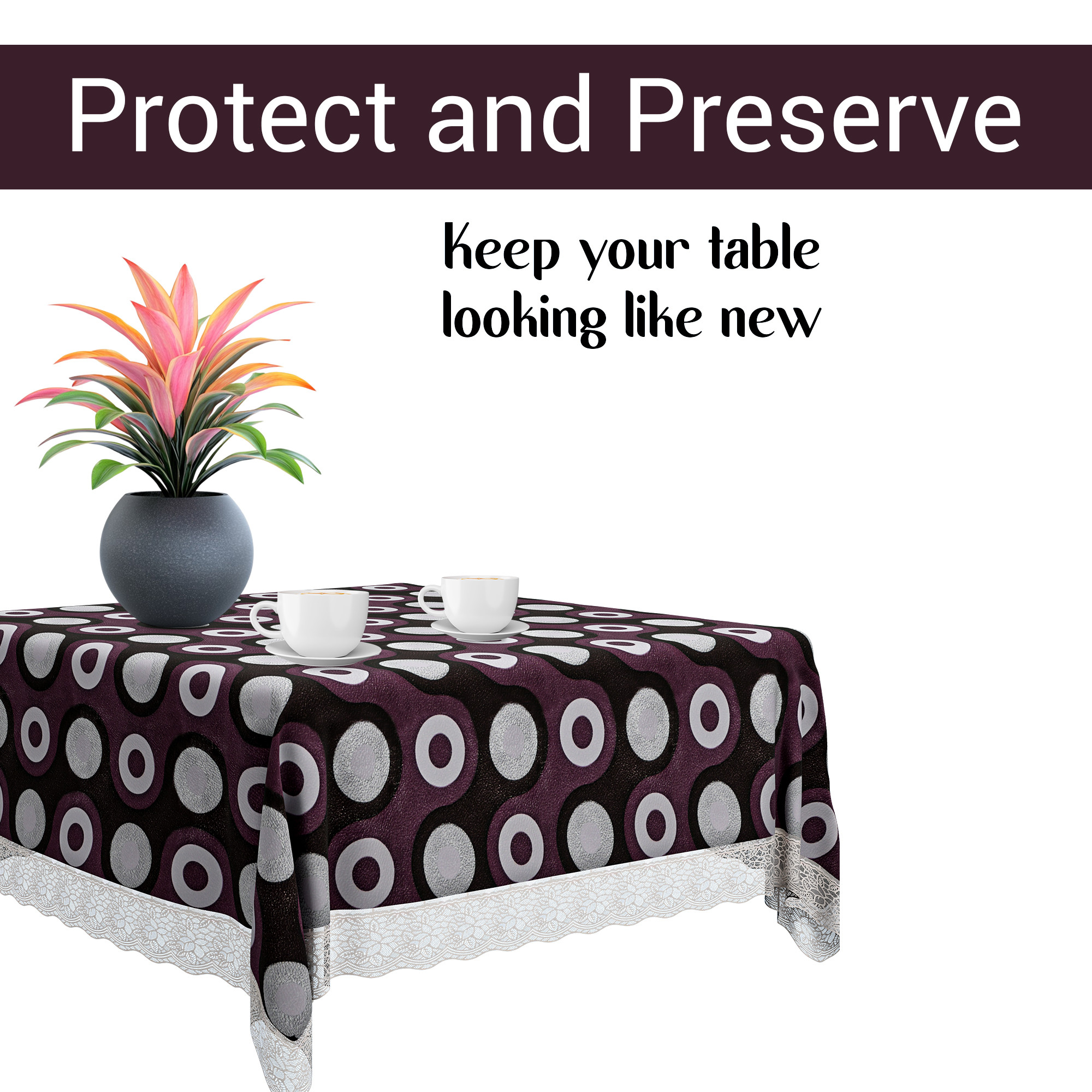 Kuber Industries 48x48 Inches Table Cover  PVC 4 Seater Waterproof  Dustproof Table Protector Cloth For Home  Restaurant  Gola Square Print - Grey