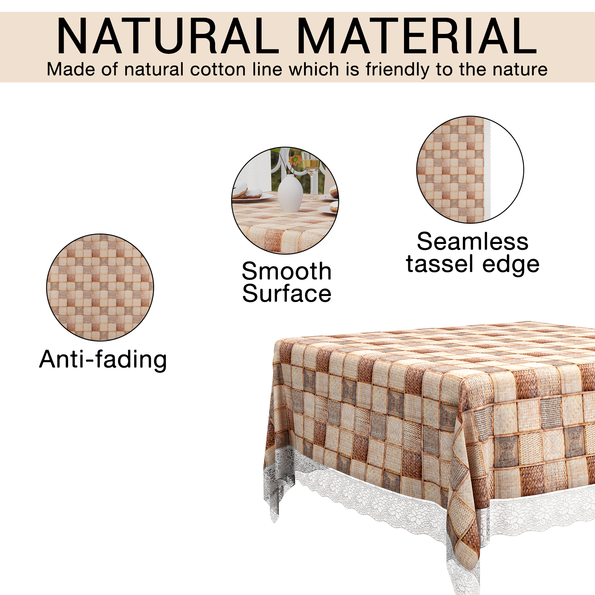 Kuber Industries 48x48 Inches Table Cover  PVC 4 Seater Waterproof  Dustproof Table Protector Cloth For Home  Restaurant  Chatai Lace Print - Brown