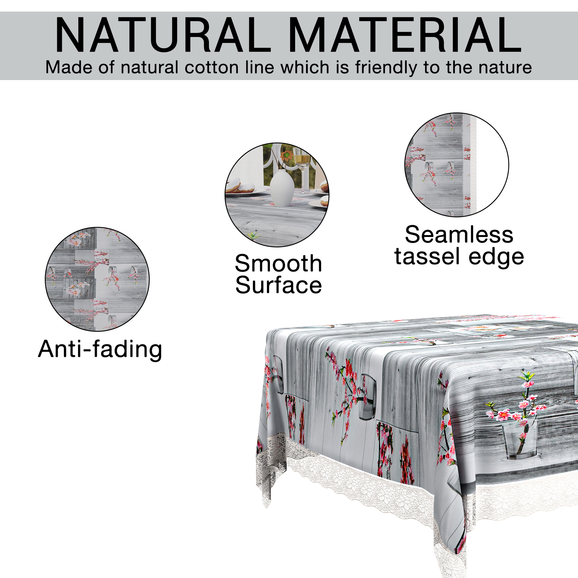 Kuber Industries 48x48 Inches Table Cover  PVC 4 Seater Waterproof  Dustproof Table Protector Cloth For Home  Restaurant  Flower Square Print - Pink  Grey