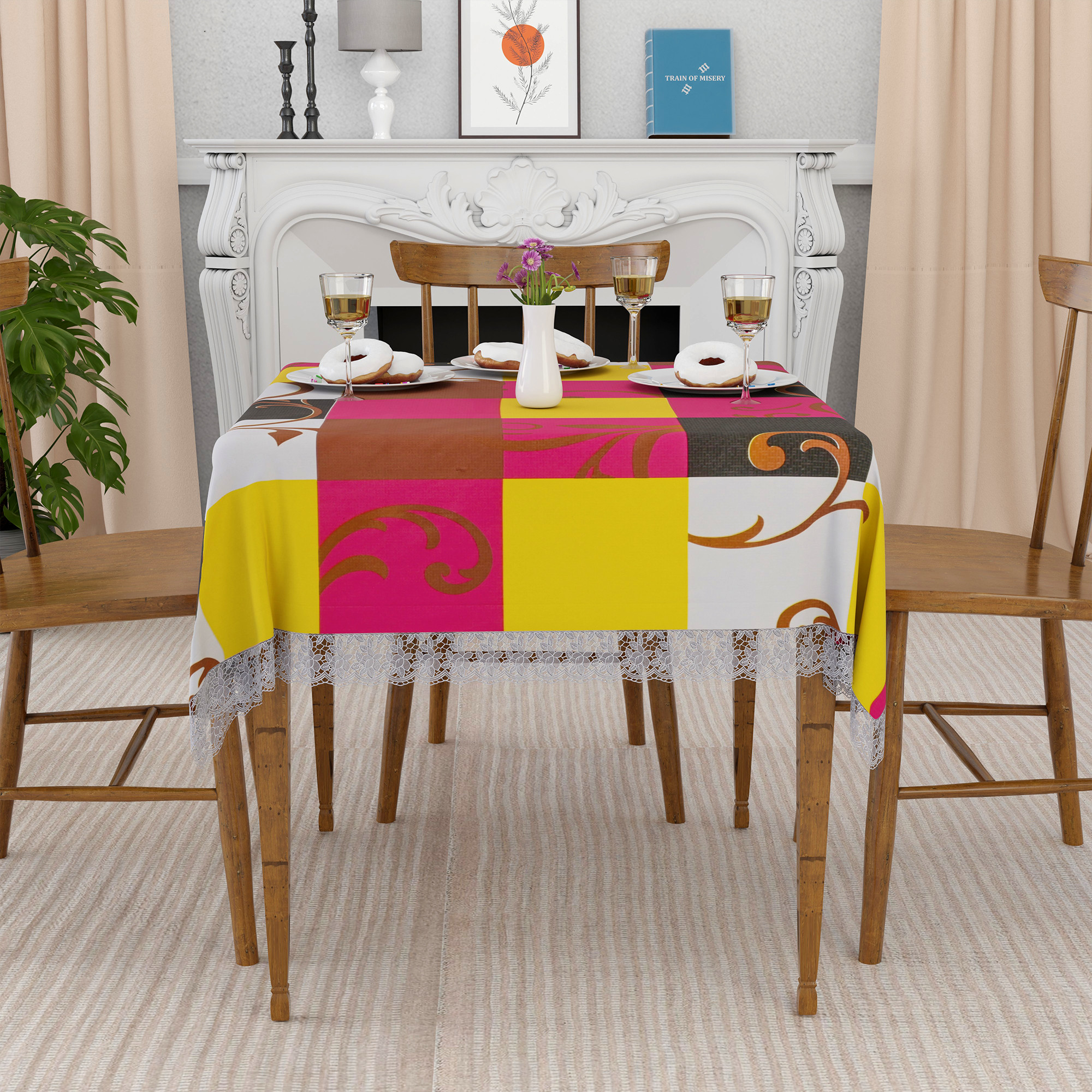 Kuber Industries 48x48 Inches Table Cover  PVC 4 Seater Waterproof  Dustproof Table Protector Cloth For Home  Restaurant  Check Print - Multicolor