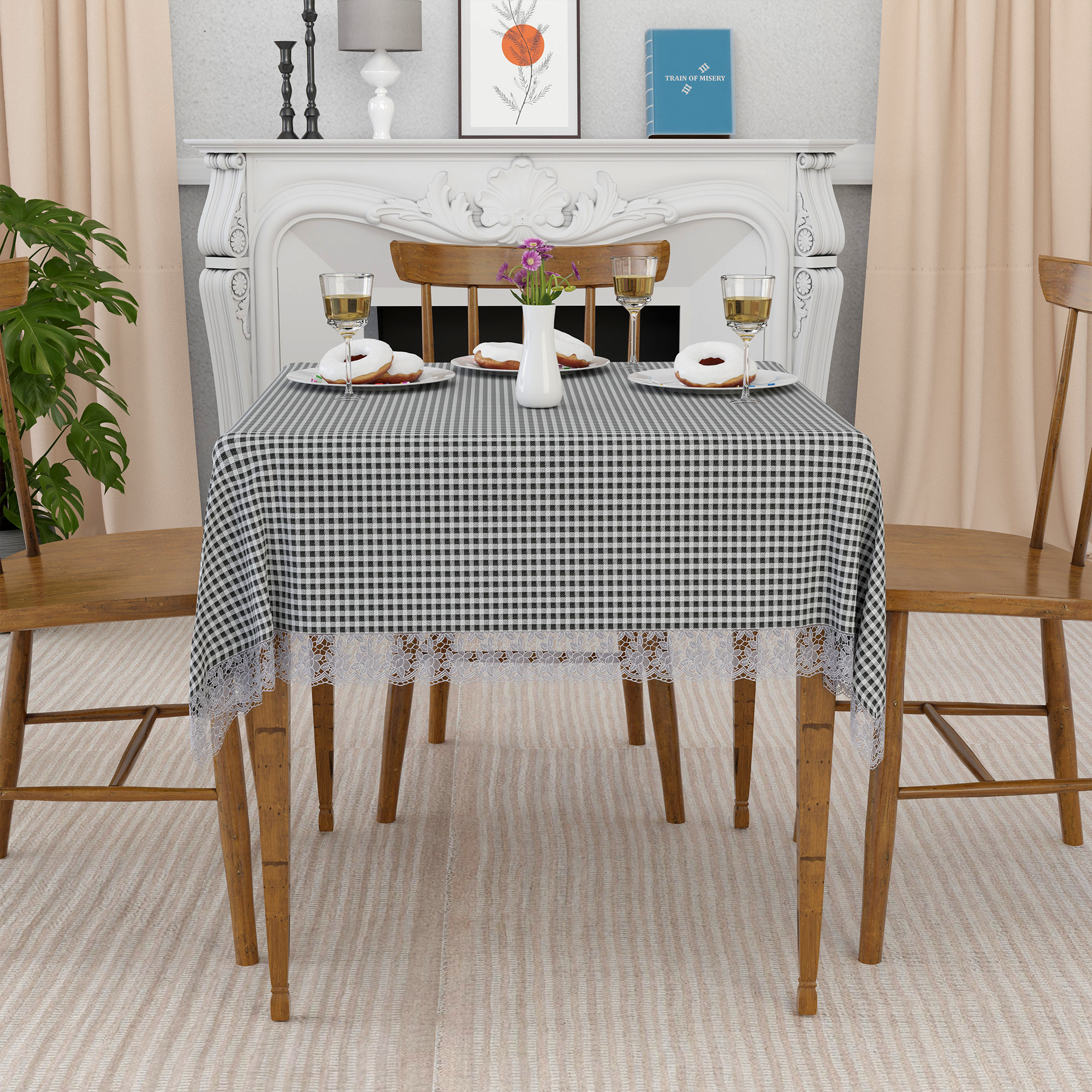 Kuber Industries 48x48 Inches Table Cover  PVC 4 Seater Waterproof  Dustproof Table Protector Cloth For Home  Restaurant  Barik Check Print - Grey