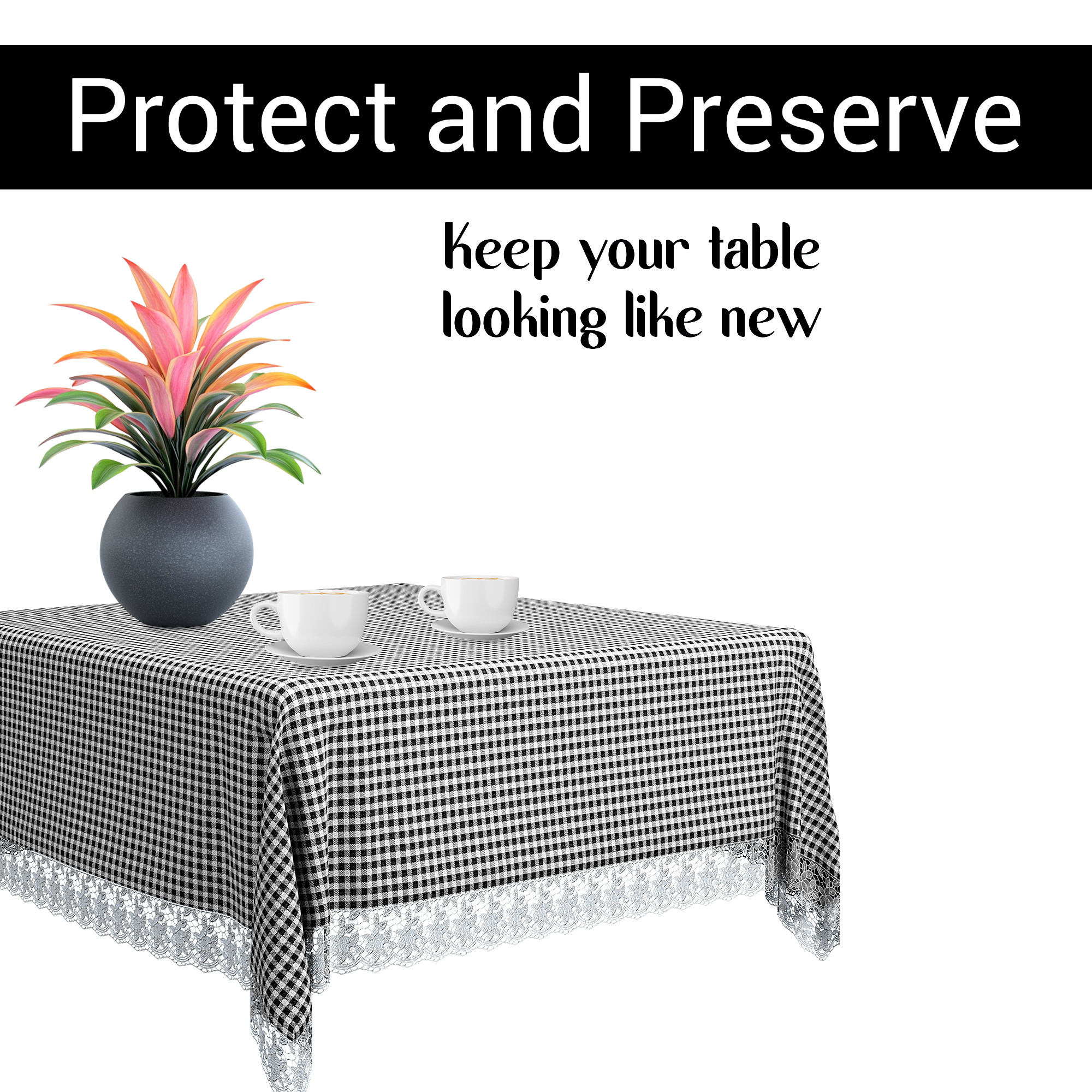 Kuber Industries 48x48 Inches Table Cover  PVC 4 Seater Waterproof  Dustproof Table Protector Cloth For Home  Restaurant  Barik Check Print - Grey
