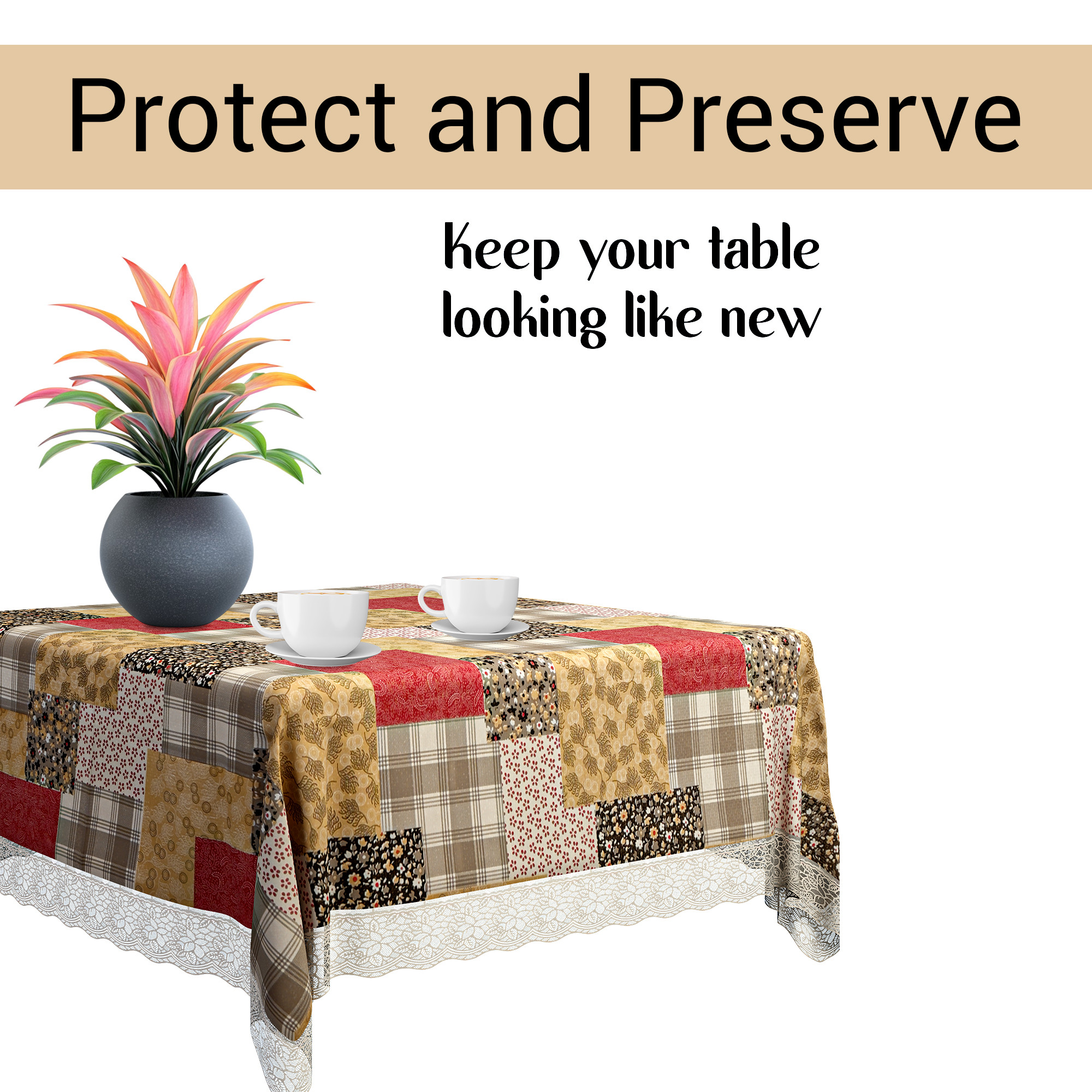 Kuber Industries 48x48 Inches Table Cover  PVC 4 Seater Waterproof  Dustproof Table Protector Cloth For Home  Restaurant  Barik Flower Square Print - Black