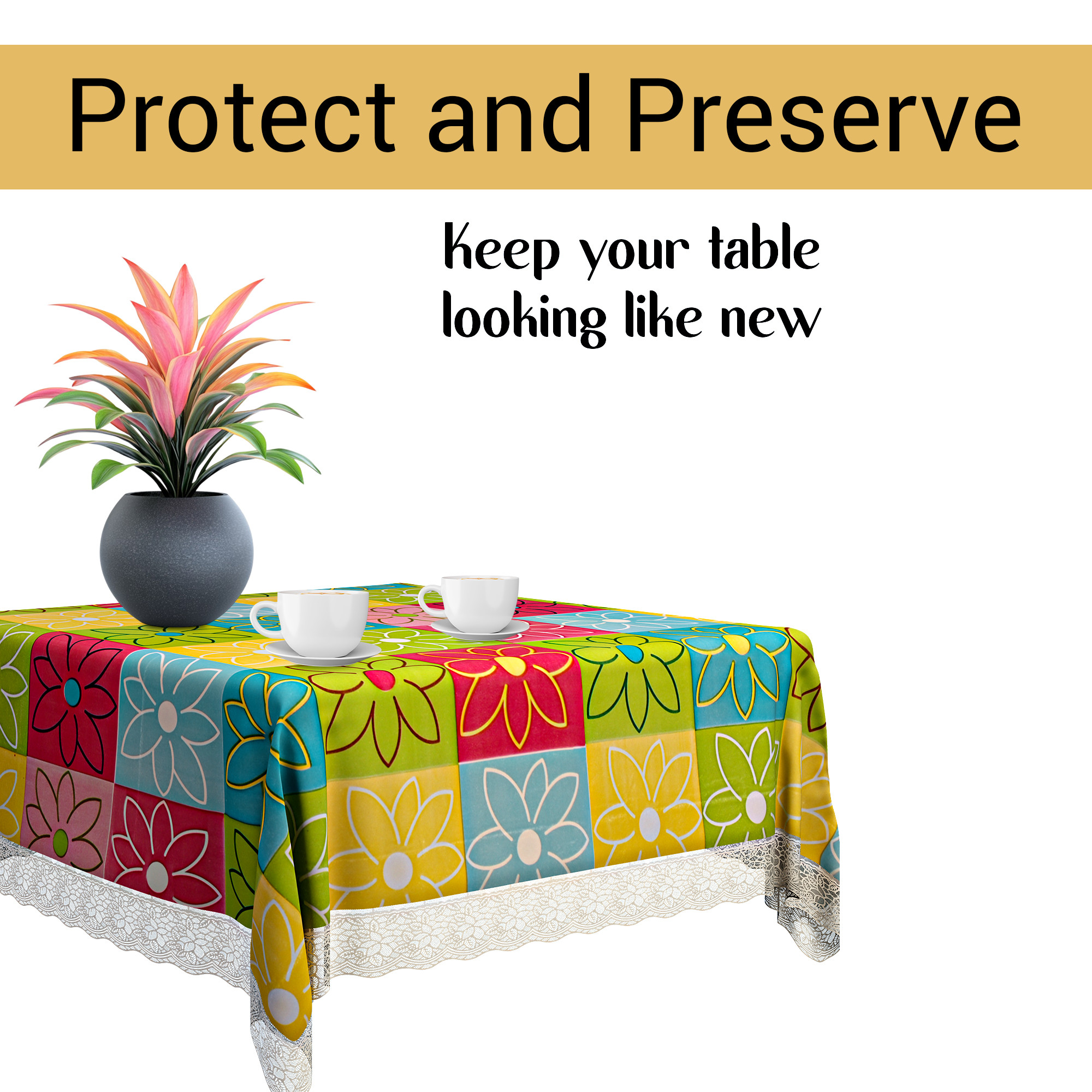 Kuber Industries 48x48 Inches Table Cover  PVC 4 Seater Waterproof  Dustproof Table Protector Cloth For Home  Restaurant  Check Square Print - Yellow