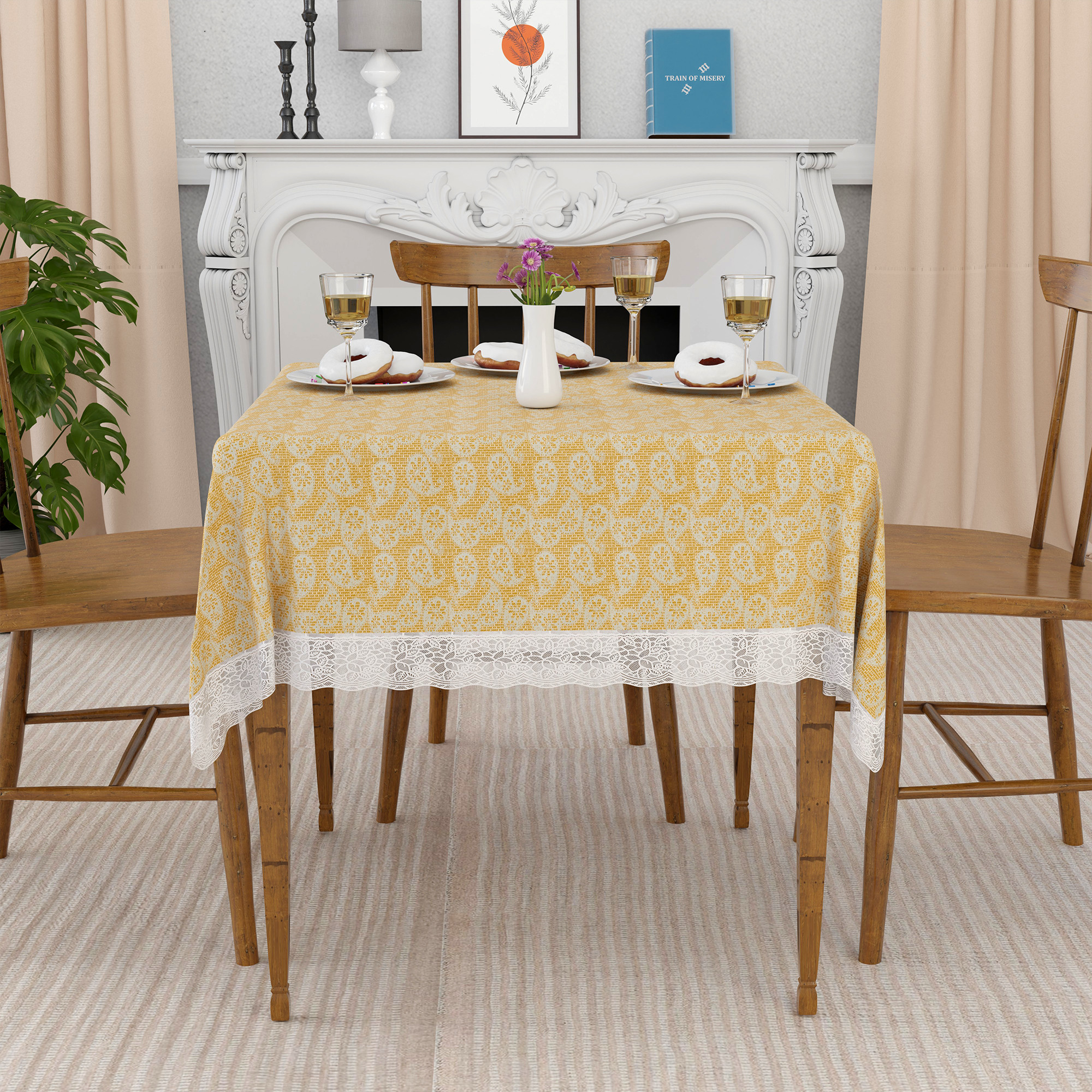 Kuber Industries 48x48 Inches Table Cover  PVC 4 Seater Waterproof  Dustproof Table Protector Cloth For Home  Restaurant  Carry Square Print - Golden