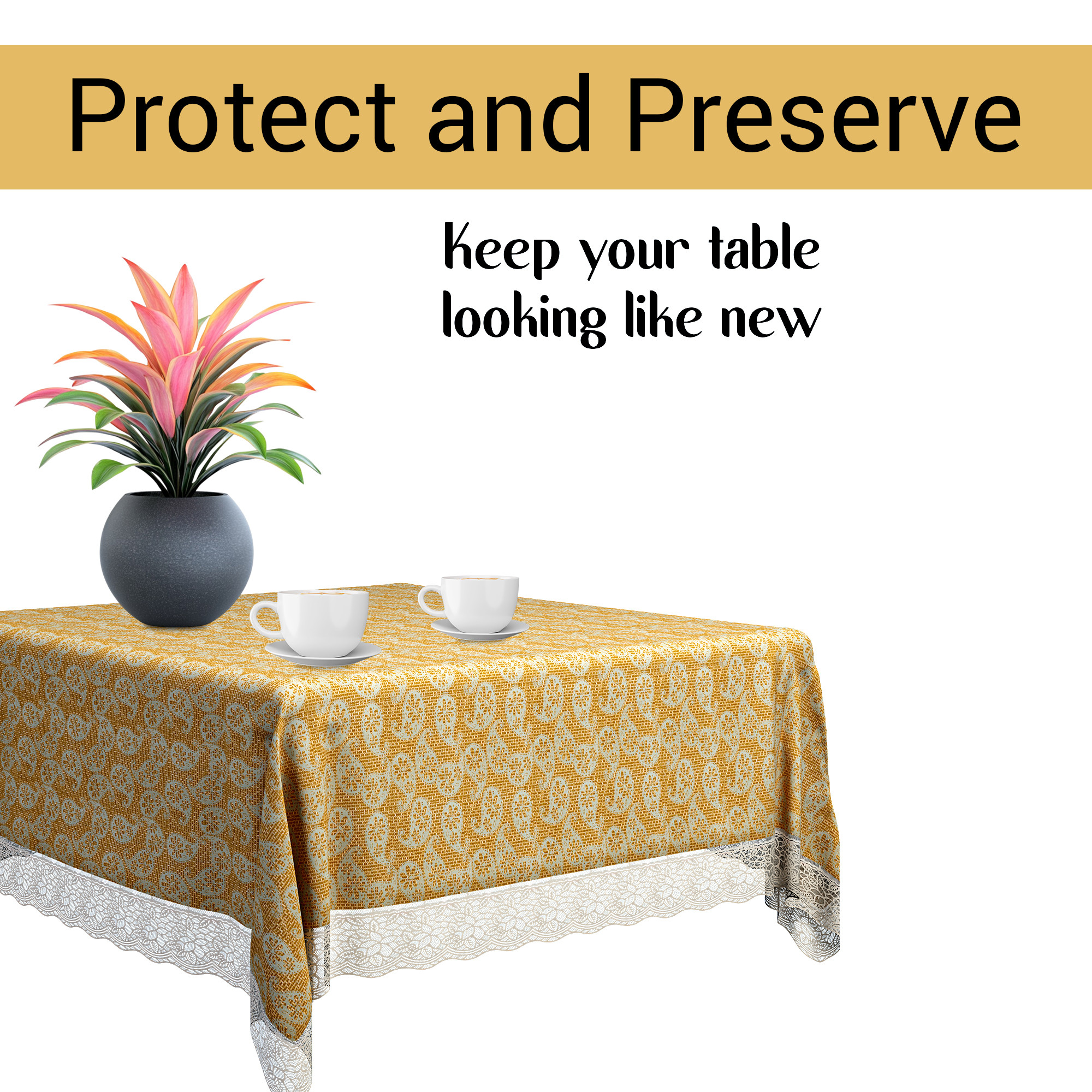 Kuber Industries 48x48 Inches Table Cover  PVC 4 Seater Waterproof  Dustproof Table Protector Cloth For Home  Restaurant  Carry Square Print - Golden