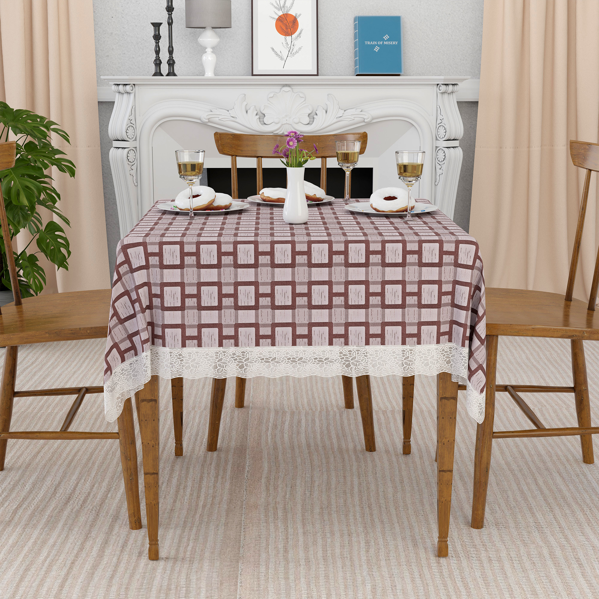 Kuber Industries 48x48 Inches Table Cover  PVC 4 Seater Waterproof  Dustproof Table Protector Cloth For Home  Restaurant  Bada Check SquarePrint-Grey