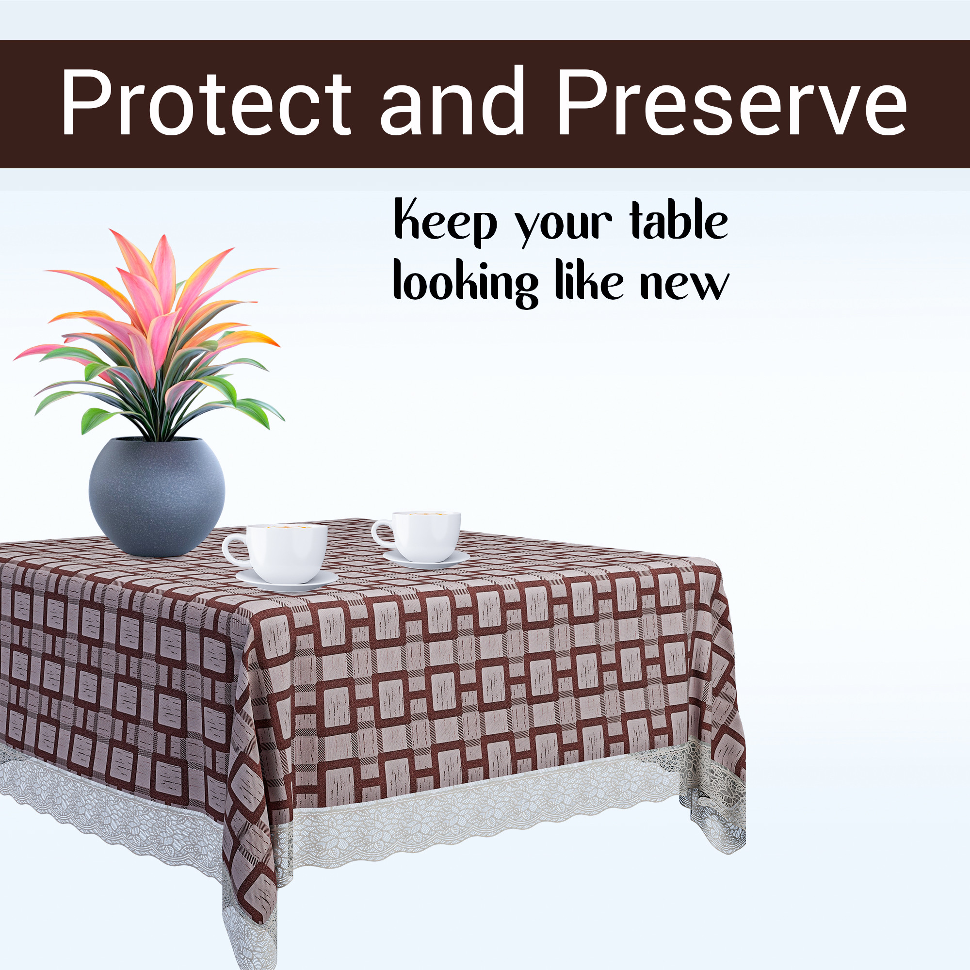Kuber Industries 48x48 Inches Table Cover  PVC 4 Seater Waterproof  Dustproof Table Protector Cloth For Home  Restaurant  Bada Check SquarePrint-Grey