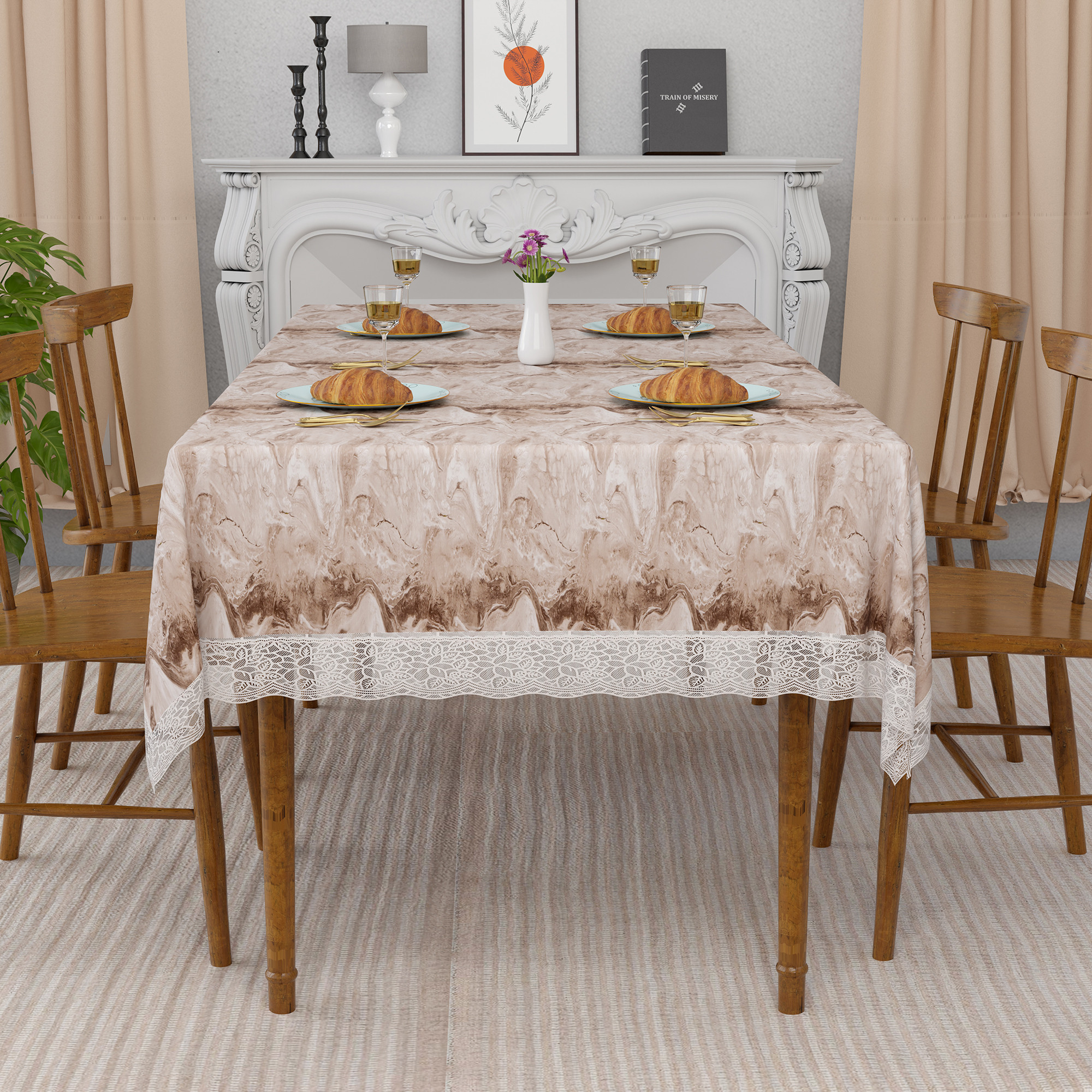 Kuber Industries 48x60 Inch Table Cover  PVC 4 Seater Waterproof  Dustproof Table Protector Cloth For Home  Restaurant  Marble Print - Brown