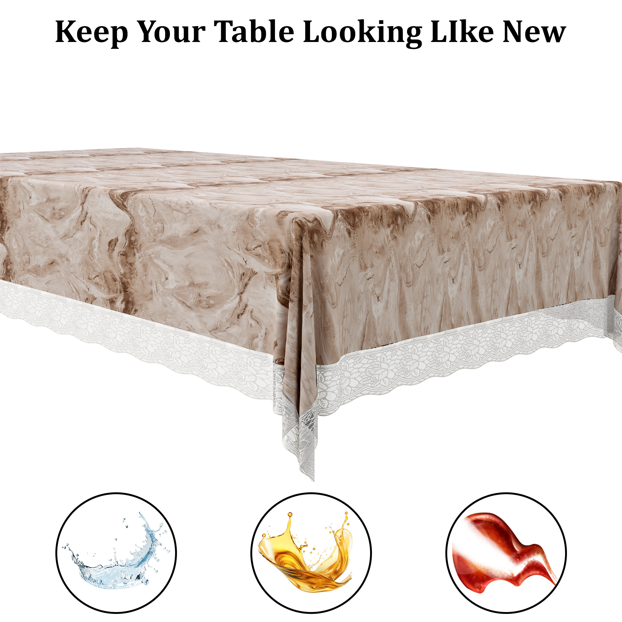 Kuber Industries 48x60 Inch Table Cover  PVC 4 Seater Waterproof  Dustproof Table Protector Cloth For Home  Restaurant  Marble Print - Brown