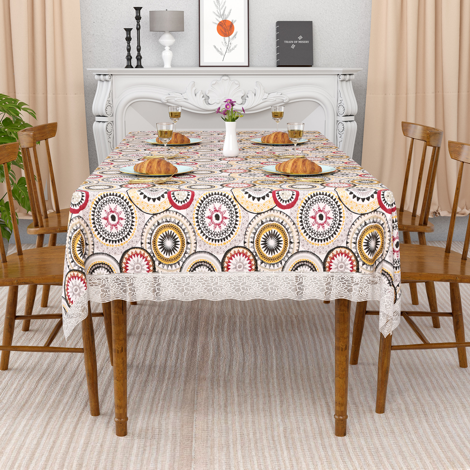 Kuber Industries 48x60 Inch Table Cover  PVC 4 Seater Waterproof  Dustproof Table Protector ClothSheet For Home  Restaurant  Rangoli Print - White