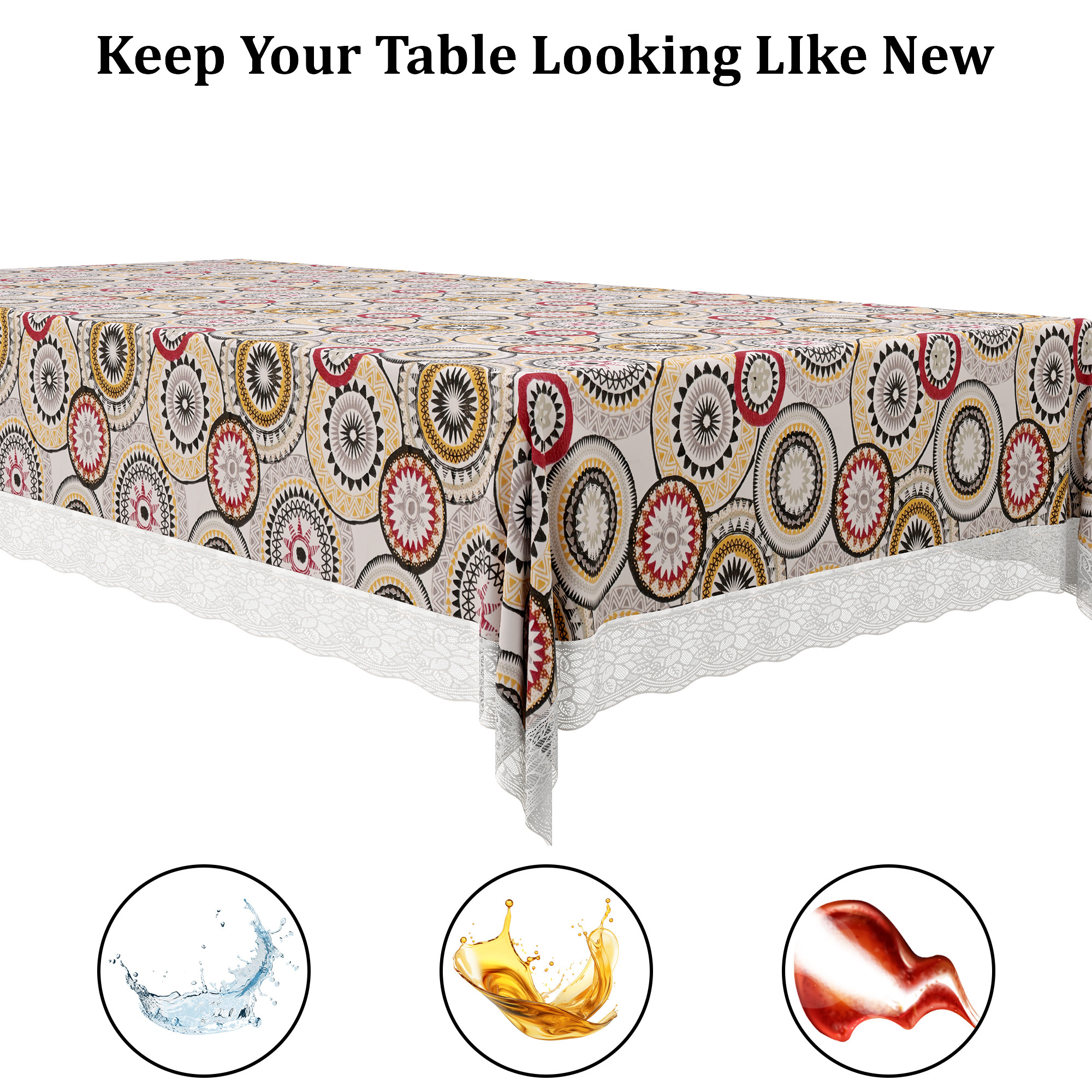 Kuber Industries 48x60 Inch Table Cover  PVC 4 Seater Waterproof  Dustproof Table Protector ClothSheet For Home  Restaurant  Rangoli Print - White