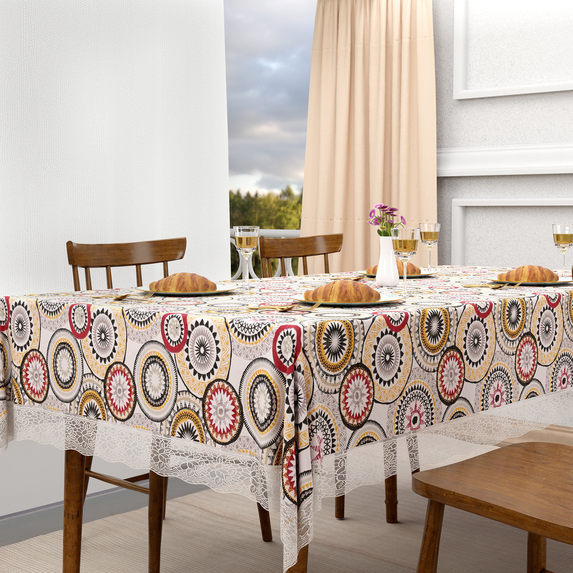 Kuber Industries 48x60 Inch Table Cover  PVC 4 Seater Waterproof  Dustproof Table Protector ClothSheet For Home  Restaurant  Rangoli Print - White