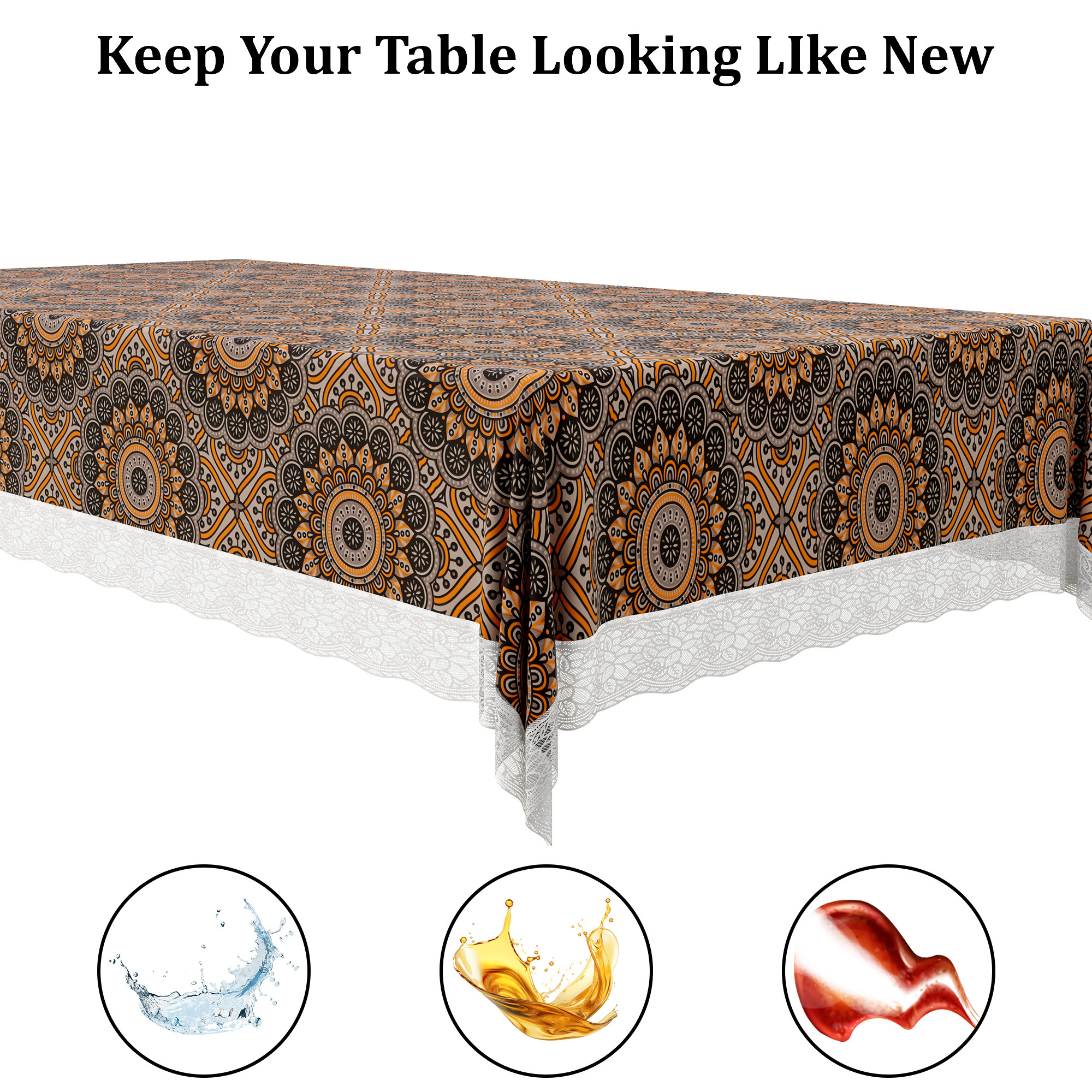 Kuber Industries 48x60 Inch Table Cover  PVC 4 Seater Waterproof  Dustproof Table ProtectorSheet Cloth For Home  Restaurant  Rangoli Print - Black