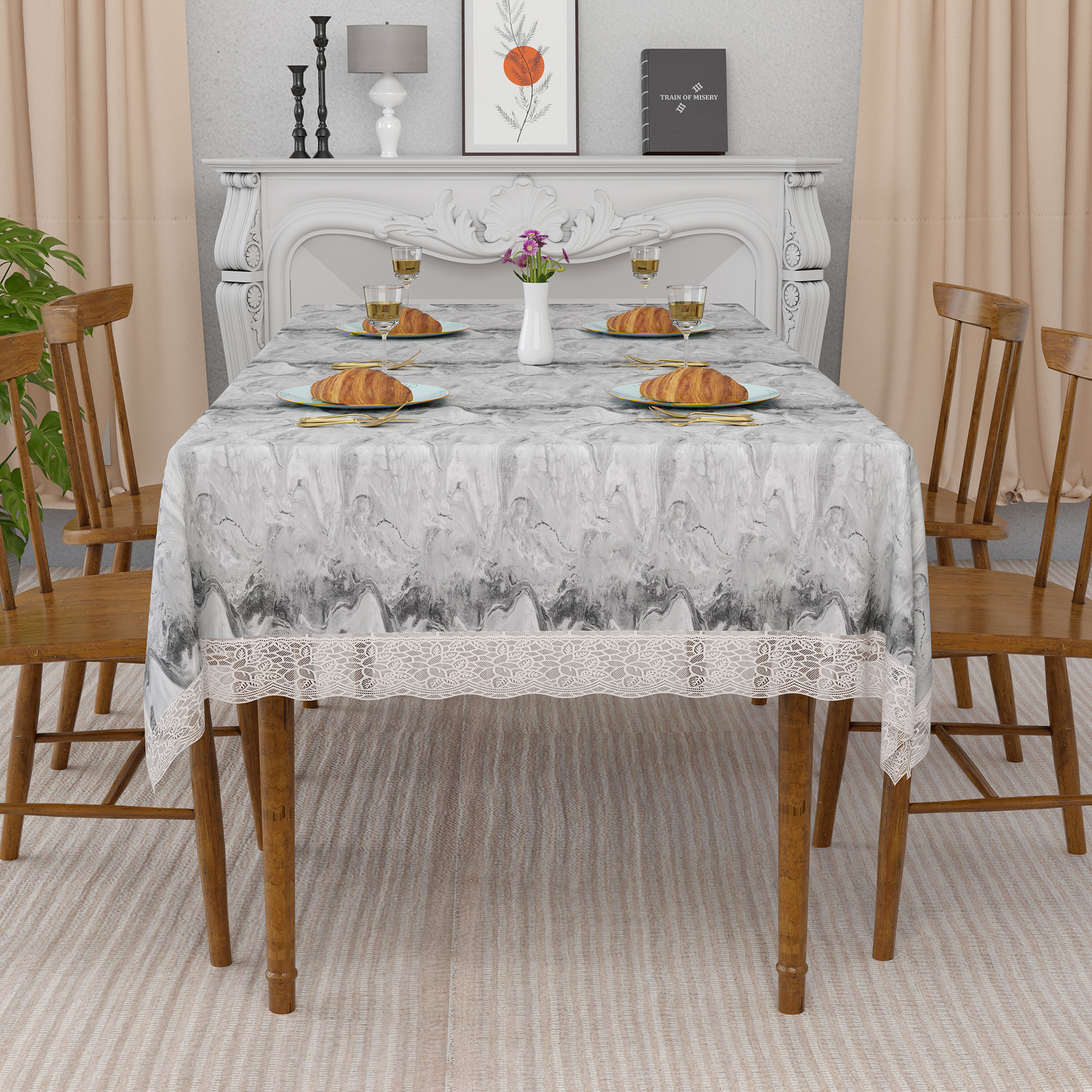 Kuber Industries 48x60 Inch Table Cover  PVC 4 Seater Waterproof  Dustproof Table ProtectorSheet Cloth For Home  Restaurant  Marble Print - Grey