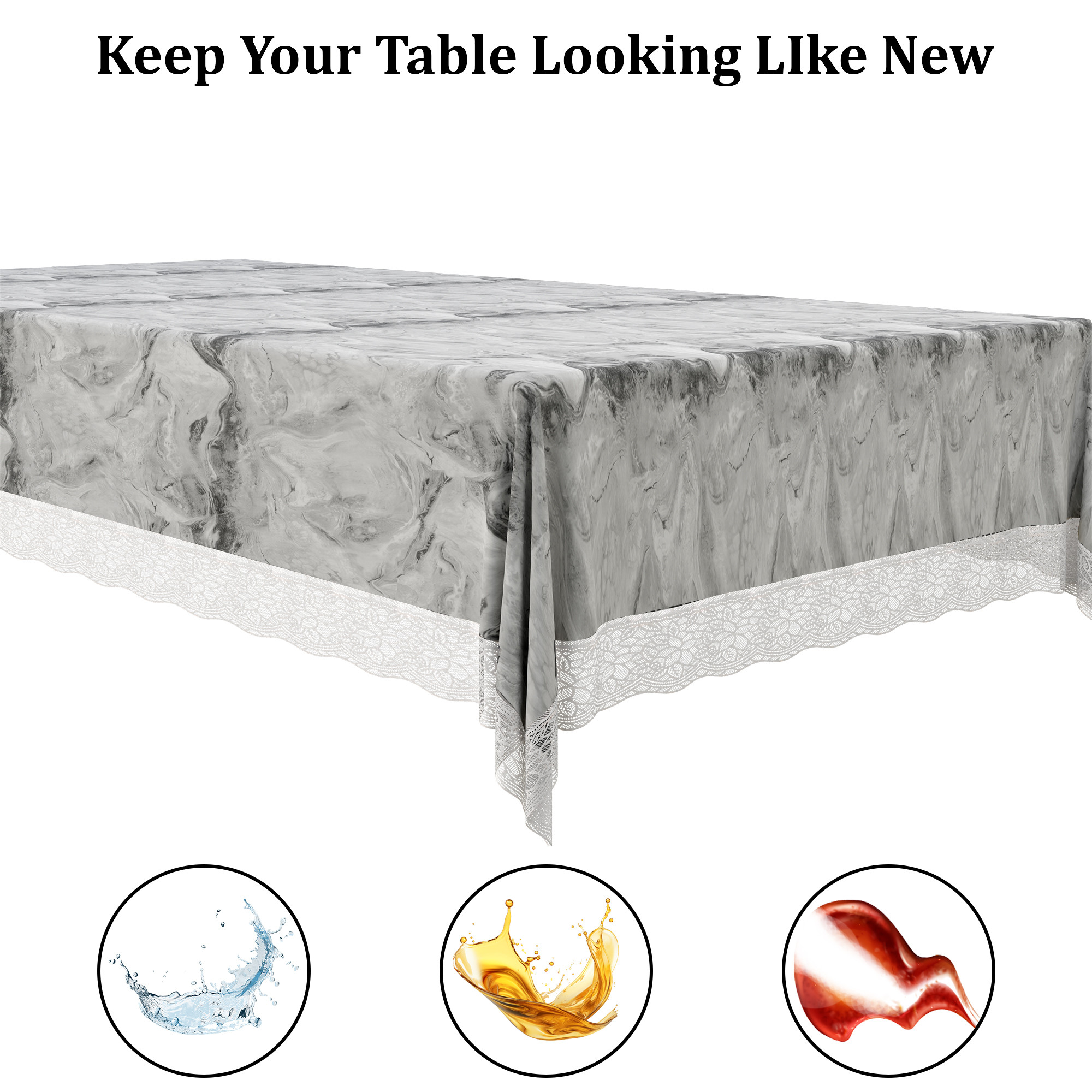 Kuber Industries 48x60 Inch Table Cover  PVC 4 Seater Waterproof  Dustproof Table ProtectorSheet Cloth For Home  Restaurant  Marble Print - Grey