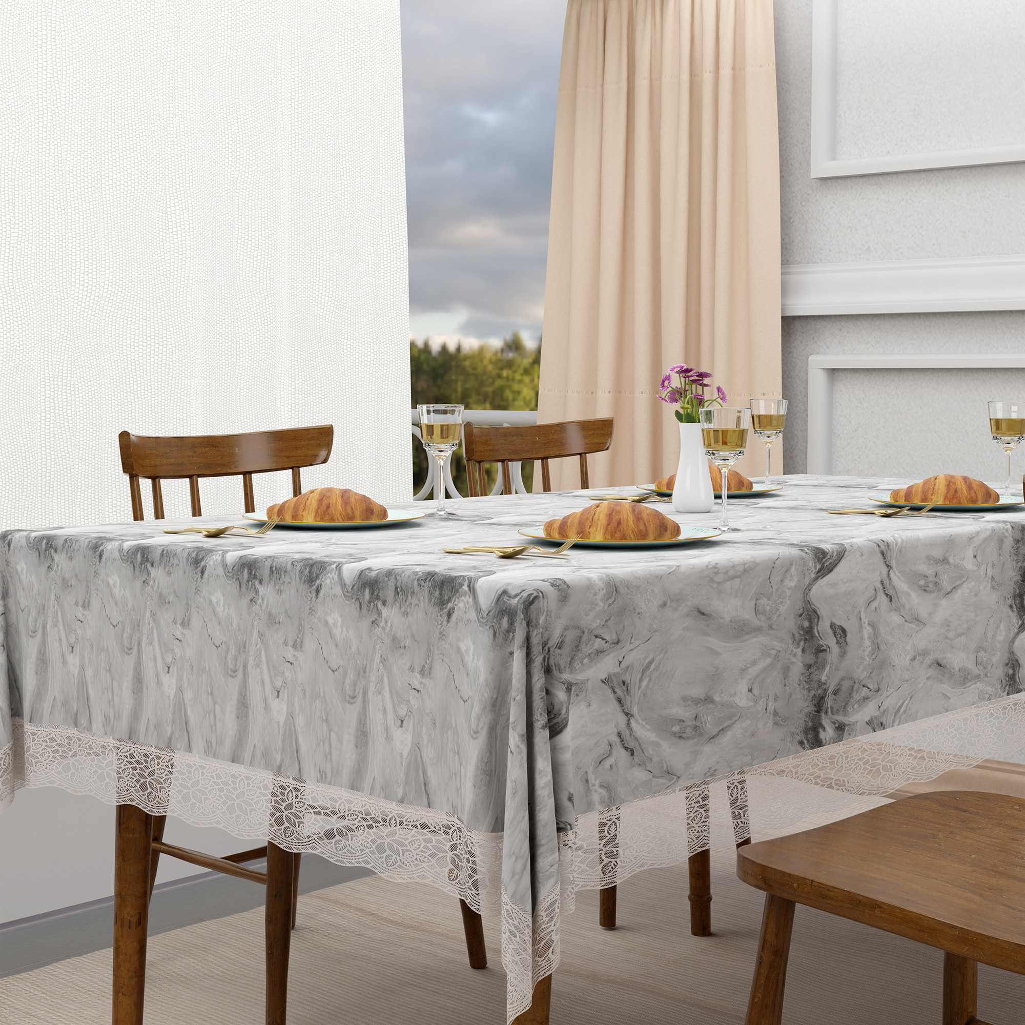 Kuber Industries 48x60 Inch Table Cover  PVC 4 Seater Waterproof  Dustproof Table ProtectorSheet Cloth For Home  Restaurant  Marble Print - Grey
