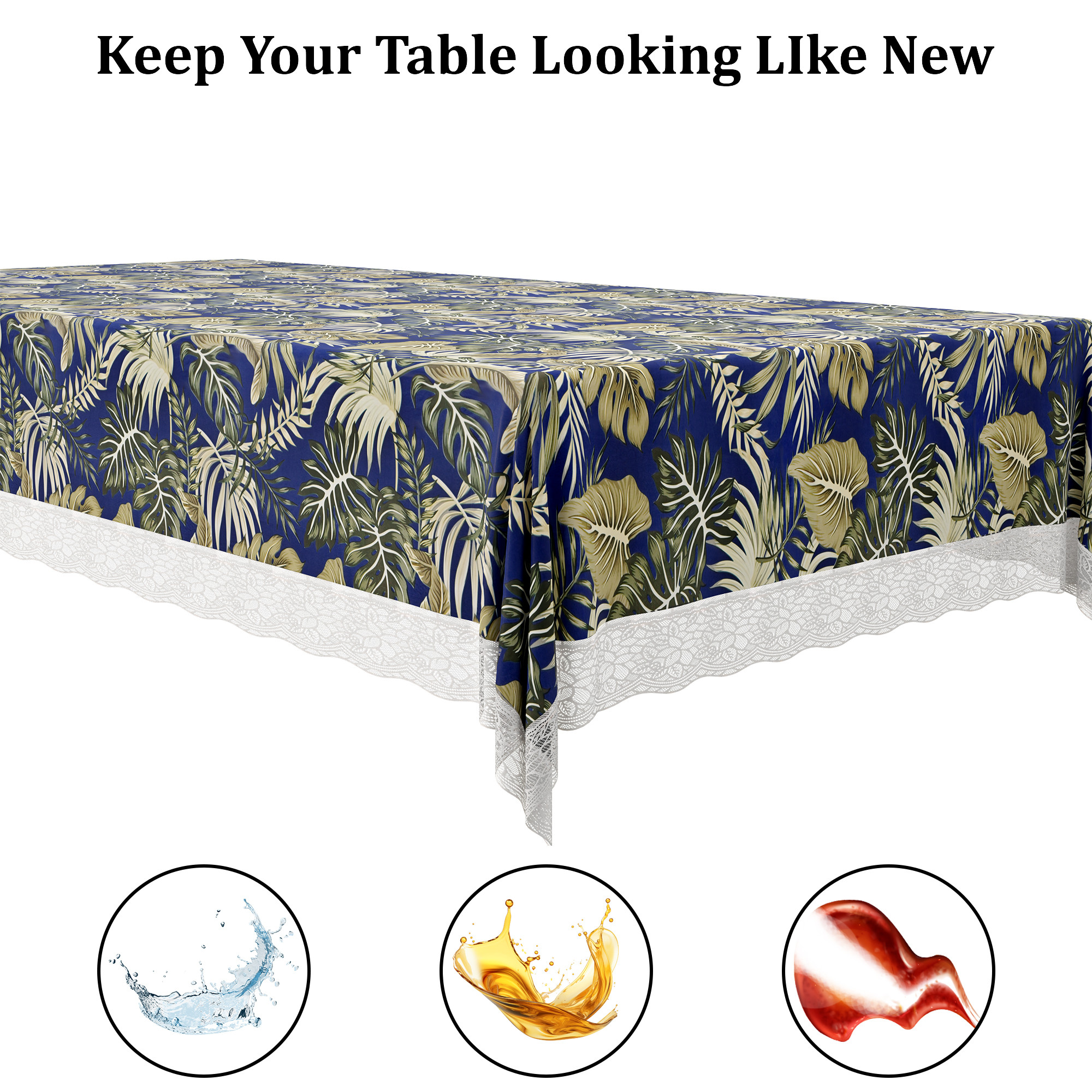 Kuber Industries 48x60 Inch Table Cover  PVC 4 Seater Waterproof  Dustproof Table ProtectorSheet Cloth For Home  Restaurant  Leaf Print - Blue  Green