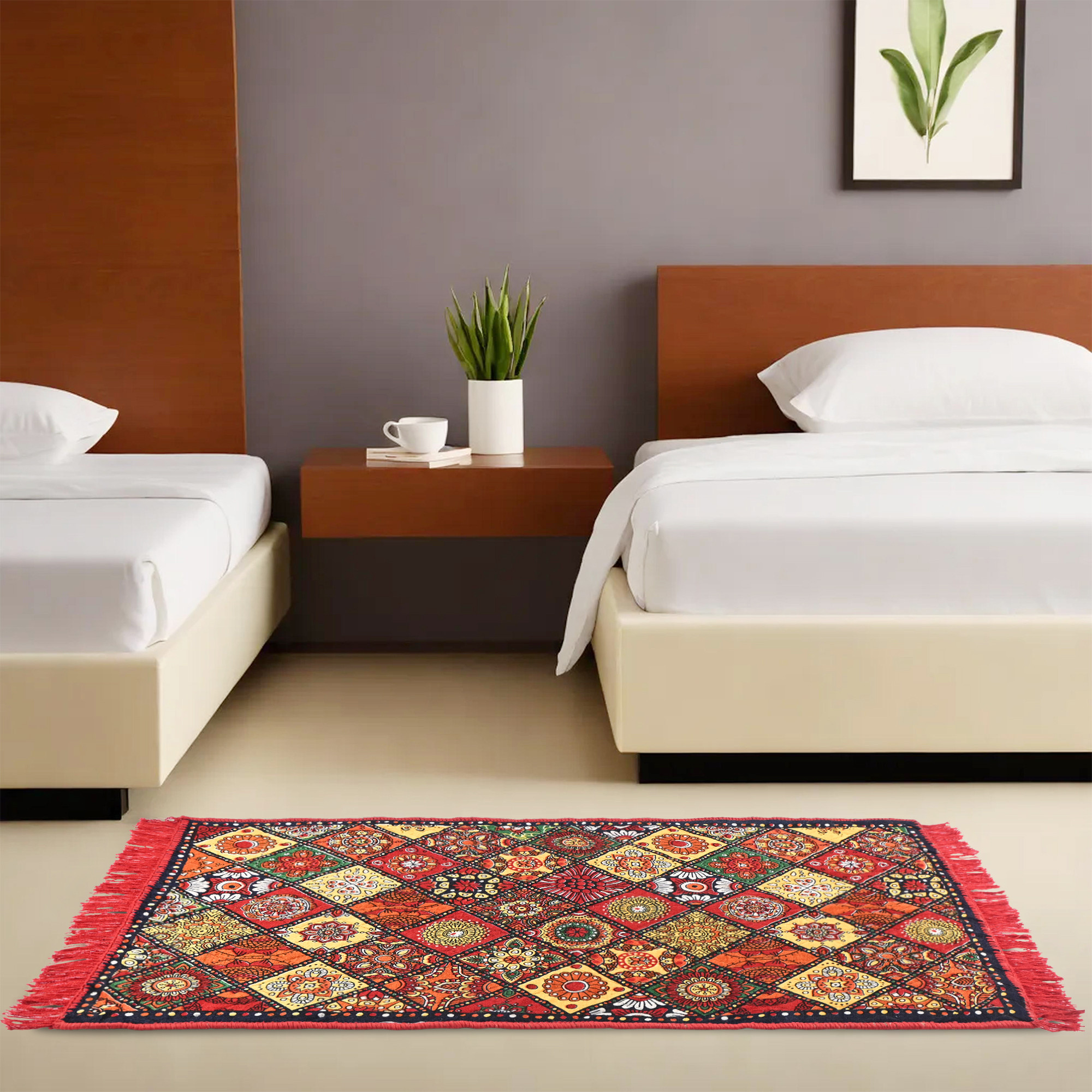 Kuber Industries 4x2 Ft Durable Velvet Carpets For Living Room Bedroom  Home  Comfortable Floor CarpetDari For Hallway Kitchen Floor  Entryway  Rangoli Print - Red