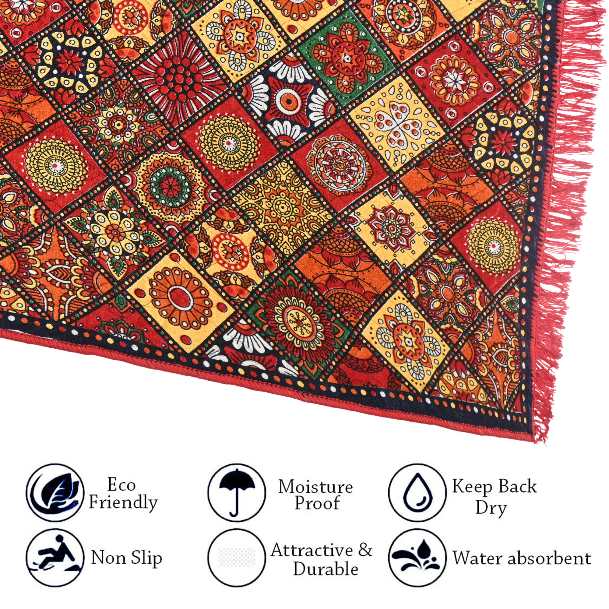 Kuber Industries 4x2 Ft Durable Velvet Carpets For Living Room Bedroom  Home  Comfortable Floor CarpetDari For Hallway Kitchen Floor  Entryway  Rangoli Print - Red