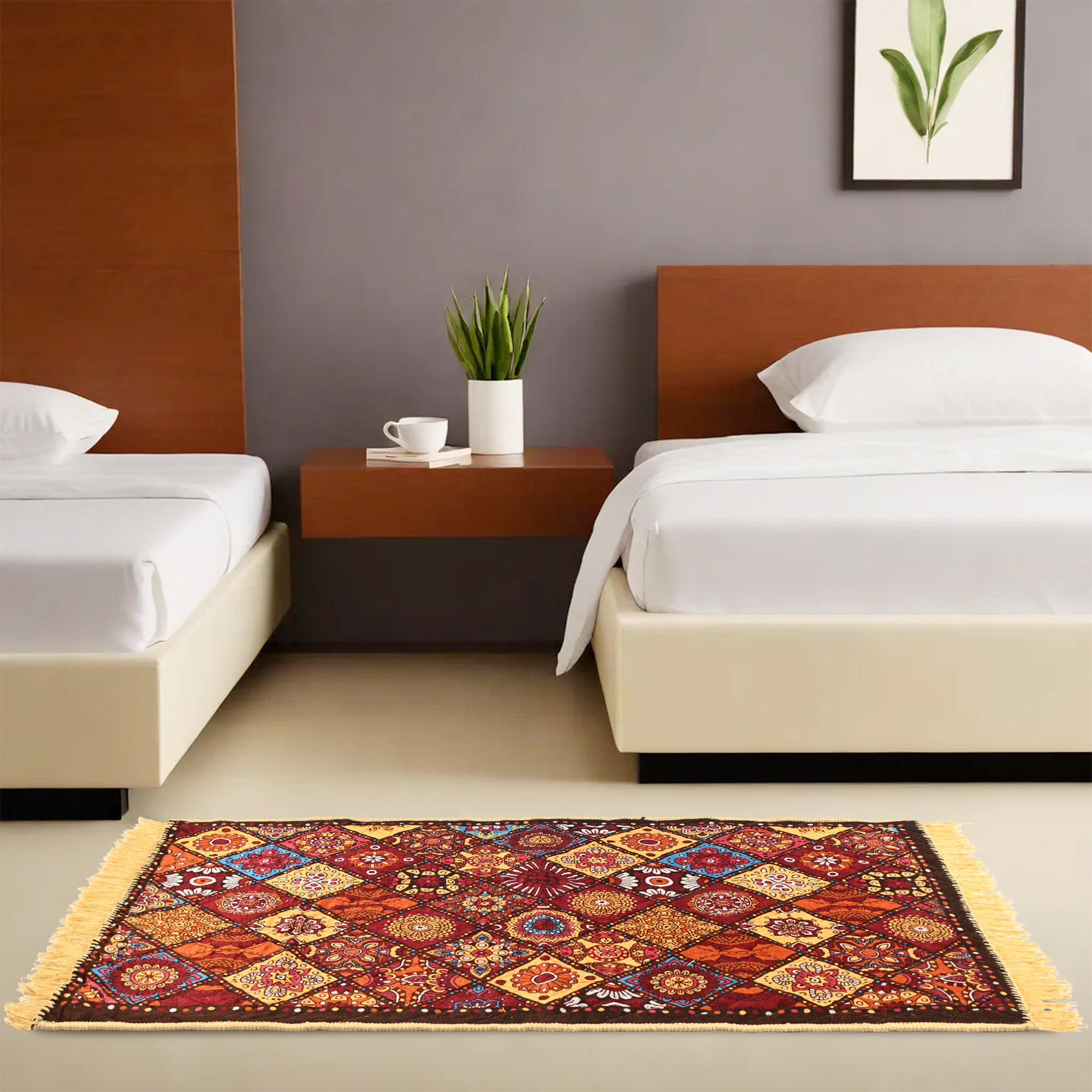 Kuber Industries 4x2 Ft Durable Velvet Carpets For Living Room Bedroom  Home  Comfortable Floor CarpetDari For Hallway Kitchen Floor  Entryway  Rangoli Print - Multicolor