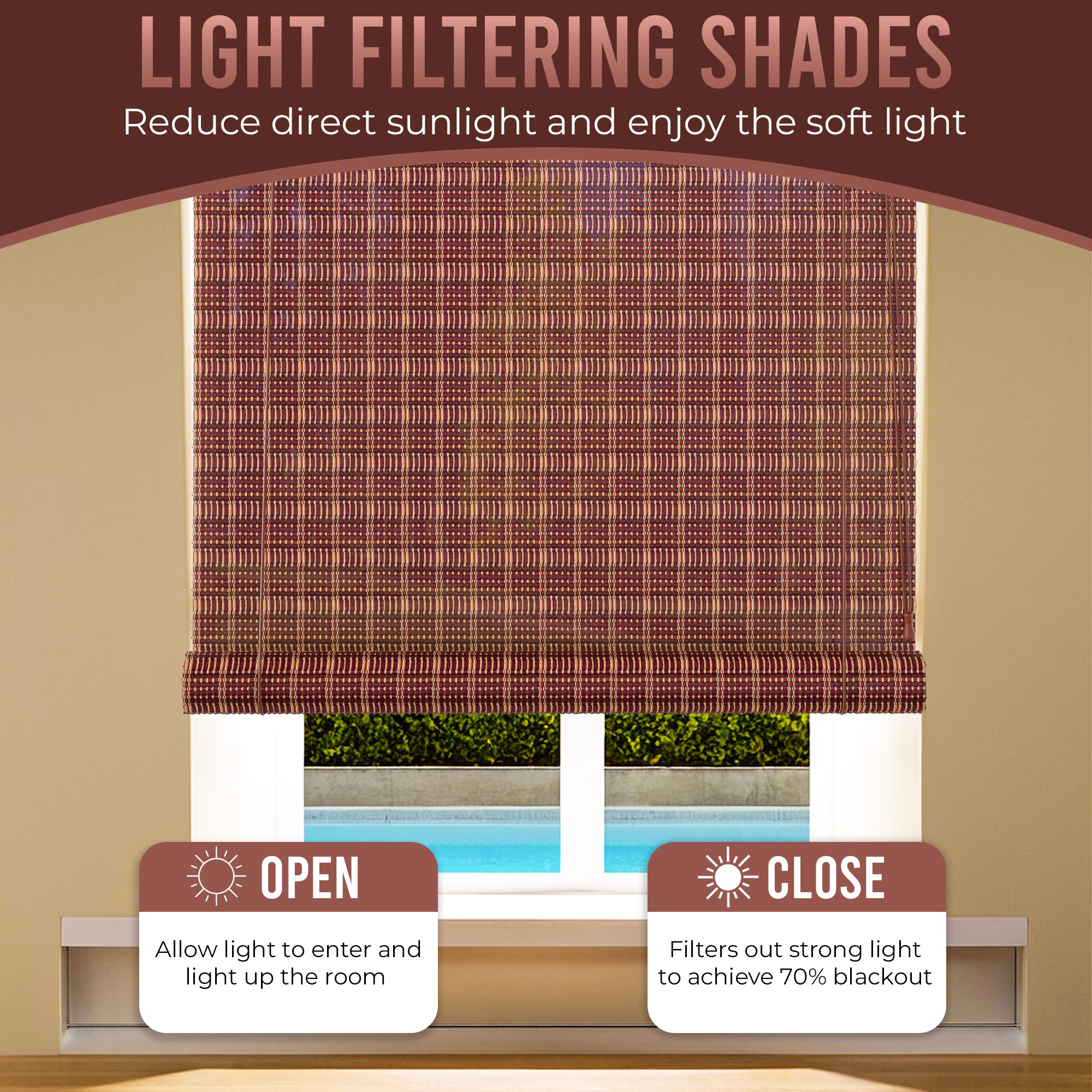 Kuber Industries 4x6 Ft Bamboo Curtains  Sunlight Dust Protection Kitchen Window Blinds for Home  Rope Roller Curtain Bamboo Chik Blinds for Balcony Restaurant Dhaba  Resort  Maroon