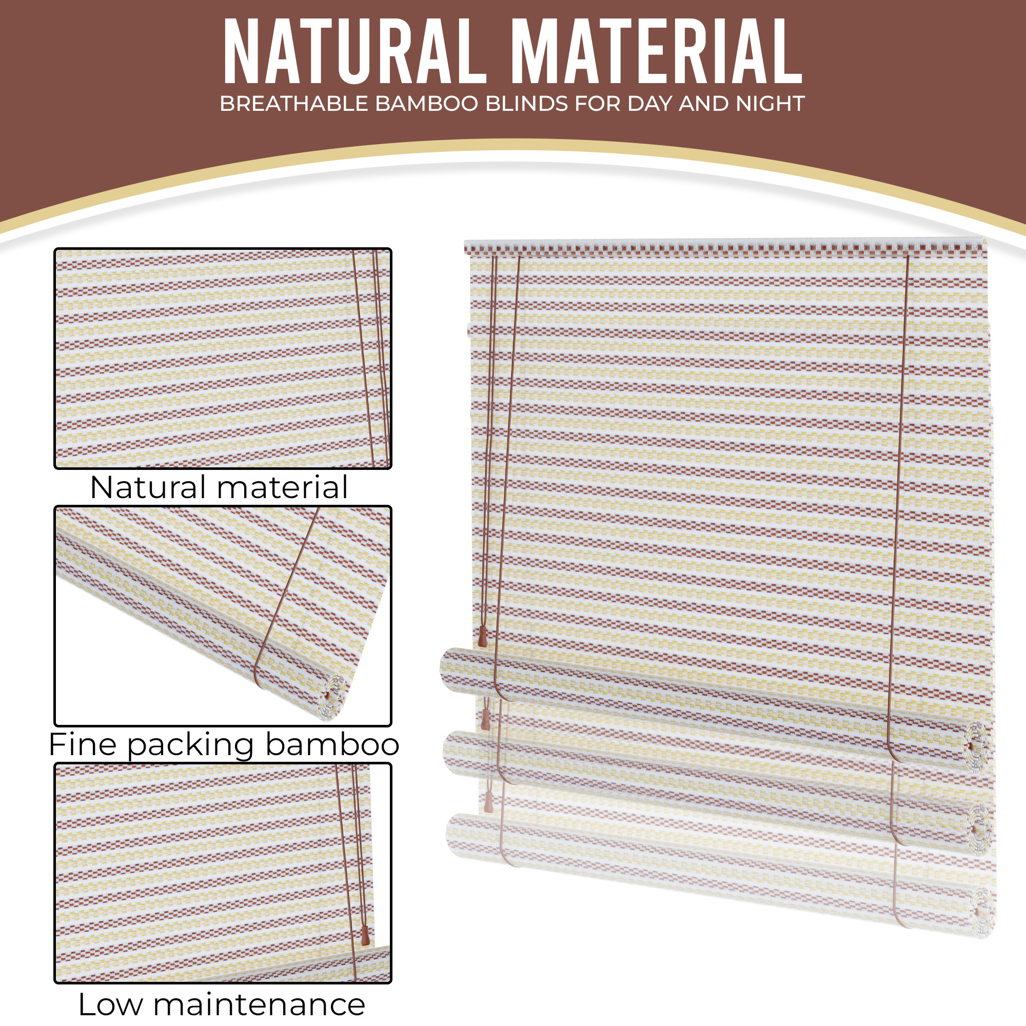 Kuber Industries 4x6 Ft Bamboo Curtains  Sunlight Dust Protection Kitchen Window Blinds for Home  Rope Roller Curtain Bamboo Chik Blinds for Balcony Restaurant Dhaba  Resort  Cream
