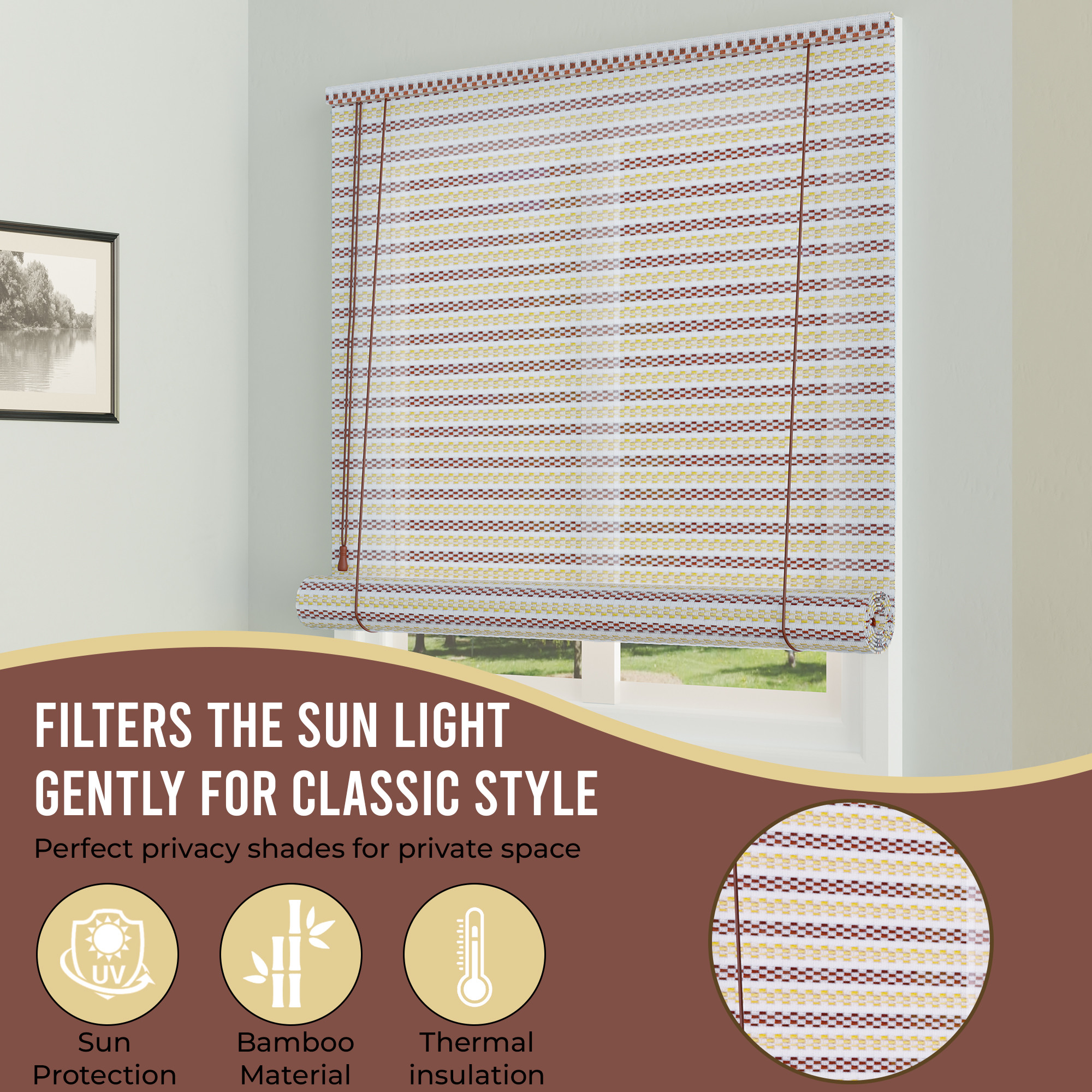 Kuber Industries 4x6 Ft Bamboo Curtains  Sunlight Dust Protection Kitchen Window Blinds for Home  Rope Roller Curtain Bamboo Chik Blinds for Balcony Restaurant Dhaba  Resort  Cream