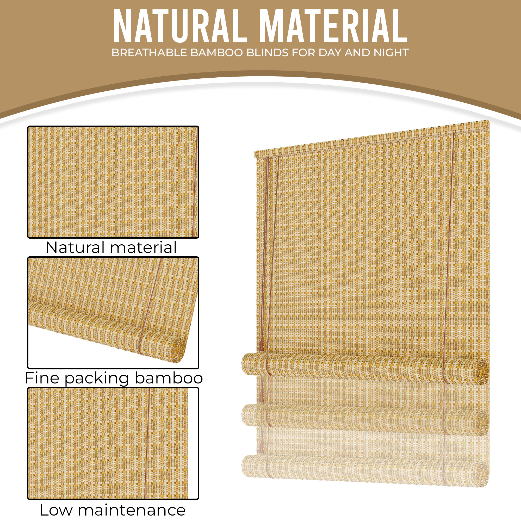 Kuber Industries 4x6 Ft Bamboo Curtains  Sunlight Dust Protection Kitchen Window Blinds for Home  Rope Roller Curtain Bamboo Chik Blinds for Balcony Restaurant Dhaba  Resort  Beige