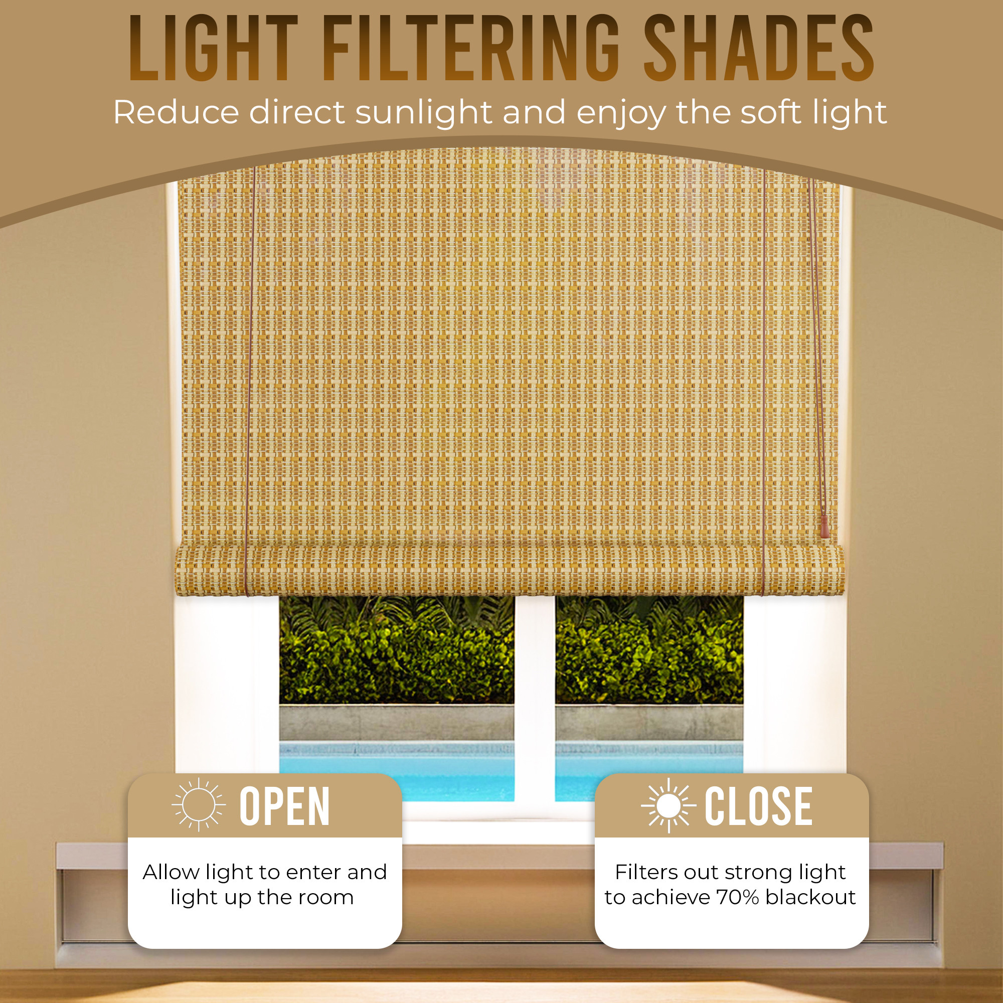 Kuber Industries 4x6 Ft Bamboo Curtains  Sunlight Dust Protection Kitchen Window Blinds for Home  Rope Roller Curtain Bamboo Chik Blinds for Balcony Restaurant Dhaba  Resort  Beige