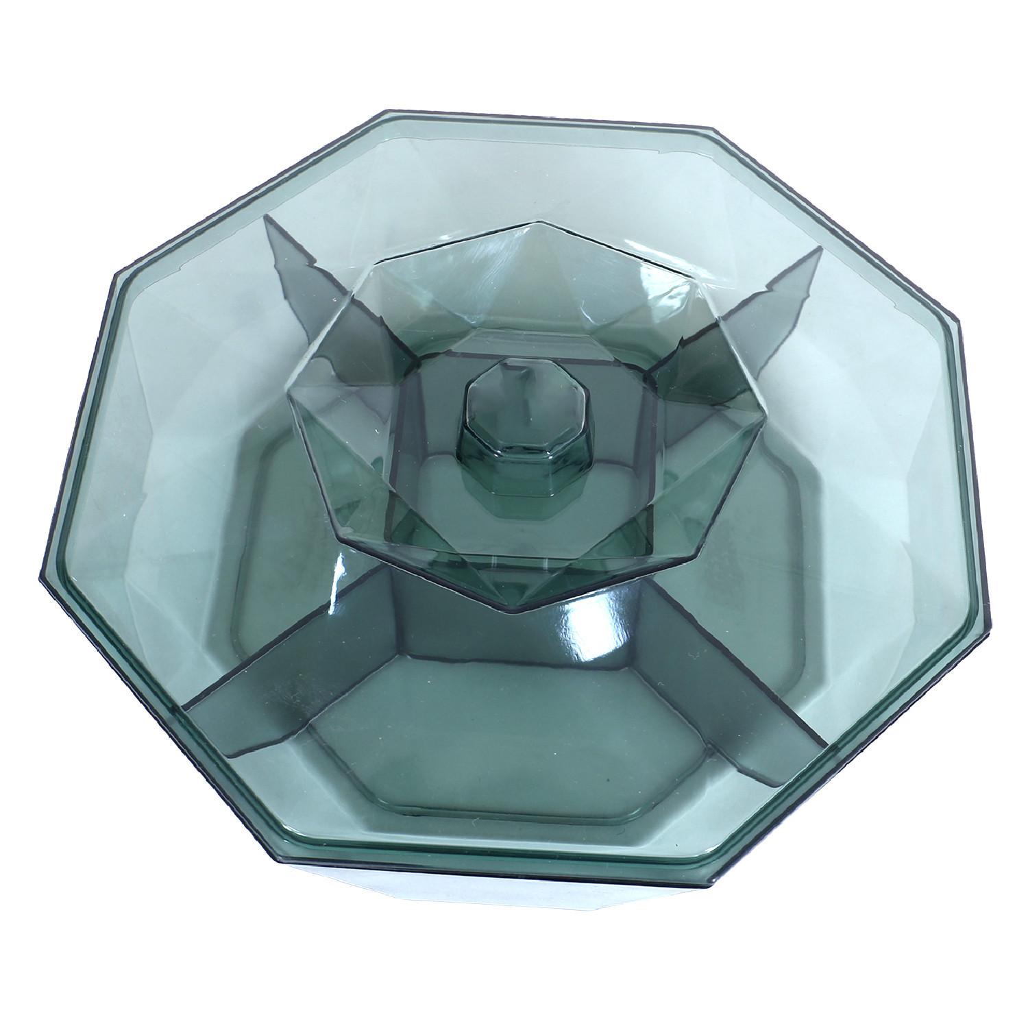Kuber Industries 5 CompartMant Dry Fruit JarOctagon Shape Plastic SnackersCookiesNuts Glass JarMasalaGrains  Kitchen Jar Green