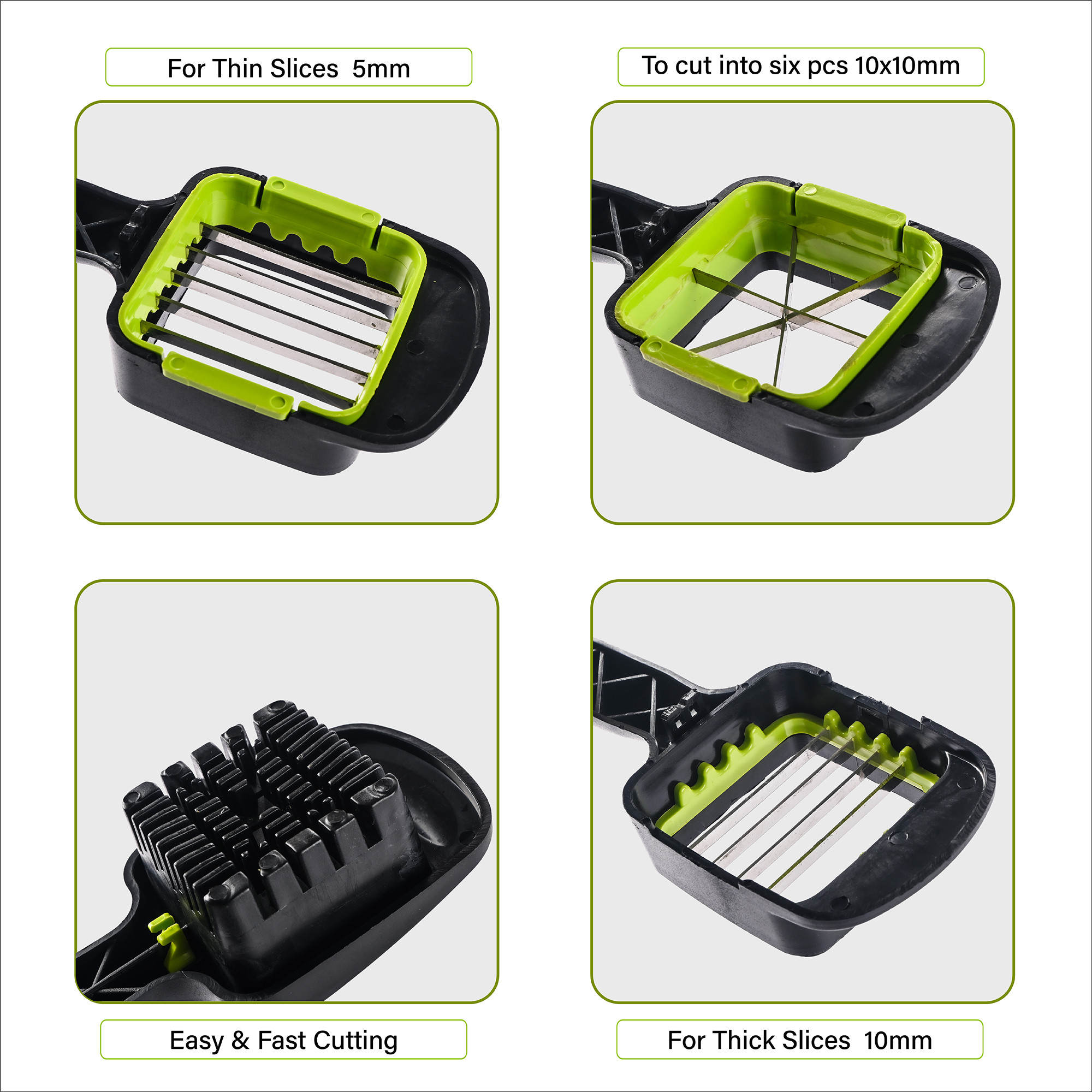 Kuber Industries 5-in-1 Anti Slip Hand-Press Vegetable Cutter for Kitchen  Home  Easy to Push Salad Veggie Chopper  Onion Cutter for Daily Needs  Green  Black