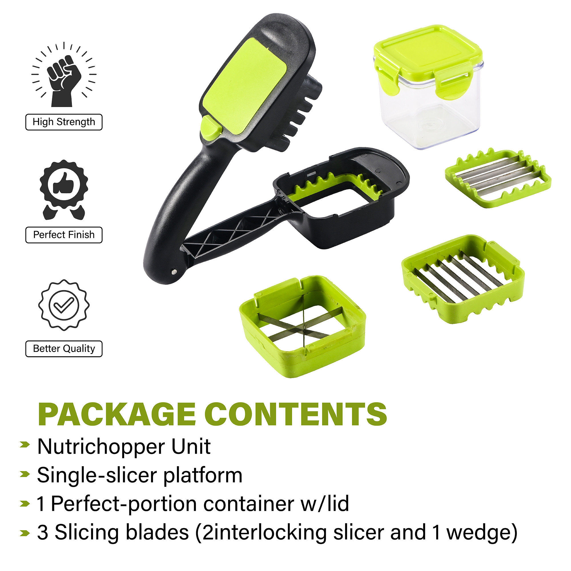 Kuber Industries 5-in-1 Anti Slip Hand-Press Vegetable Cutter for Kitchen  Home  Easy to Push Salad Veggie Chopper  Onion Cutter for Daily Needs  Green  Black