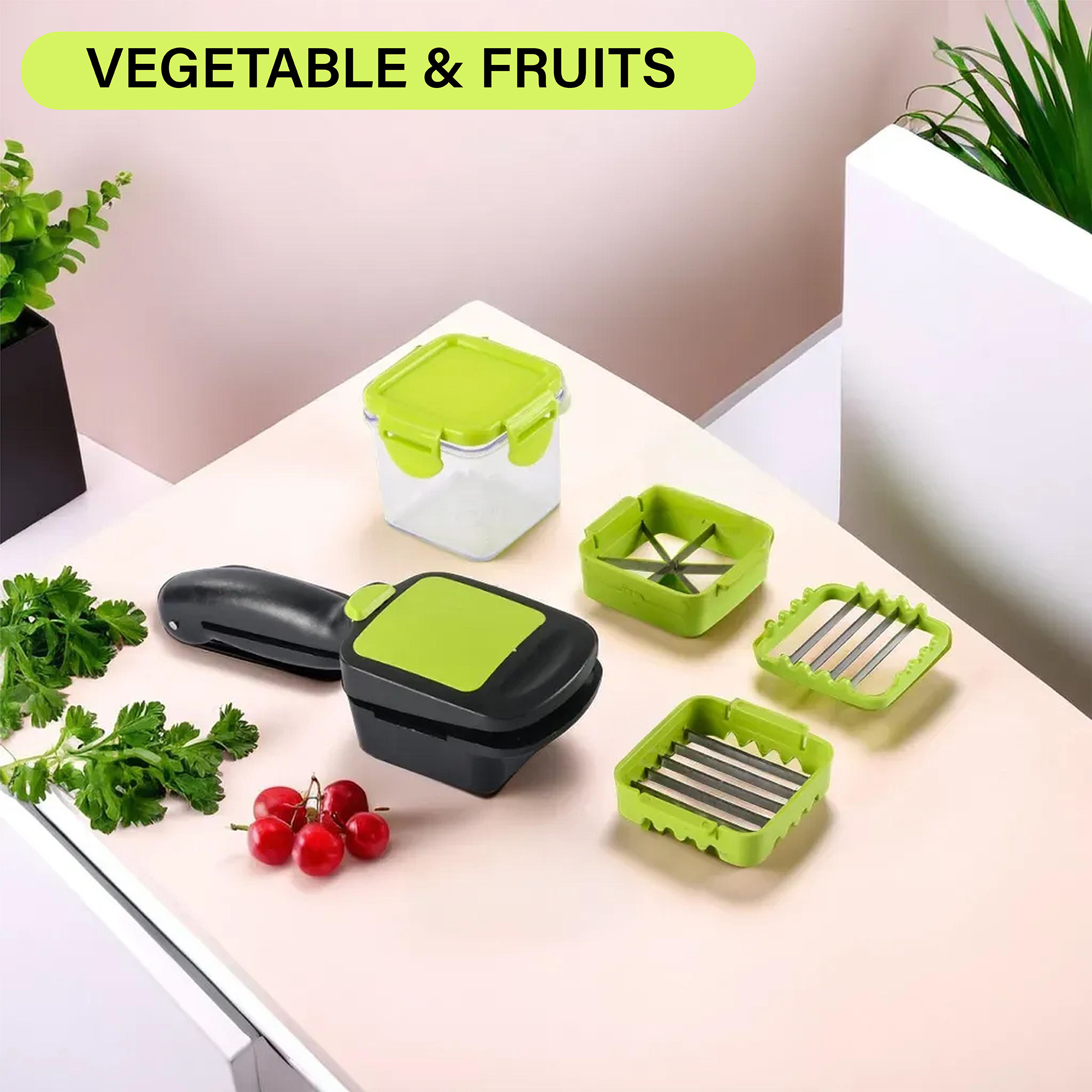 Kuber Industries 5 In 1 Multifunctional Manual Vegetable Chopper With Easy Locking System  Unbreakable Kitchen Vegetable Slicer Dicer Cutter For Fruits  Assorted