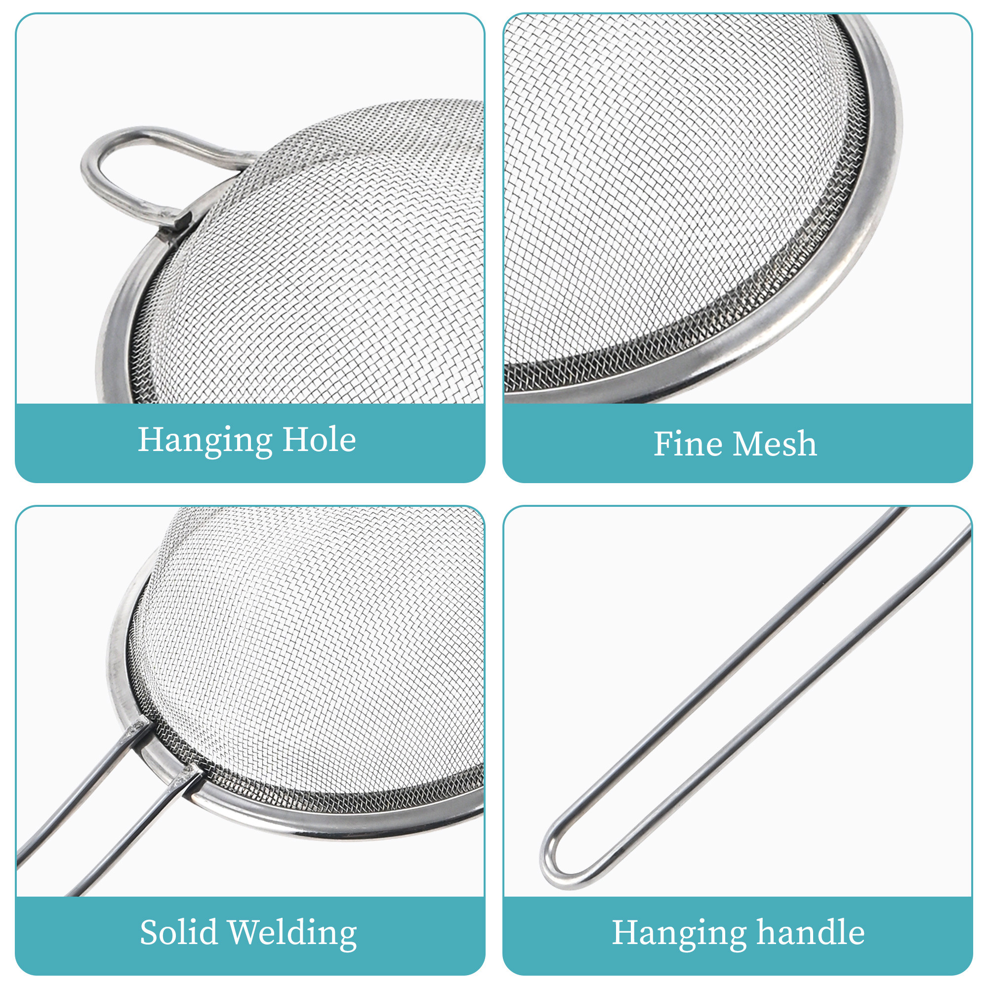 Kuber Industries 5 Inch Fine Mesh Soup and Juice Strainer Stainless Steel with Long Handle  Chalni for Kitchen Big Size  Matcha StrainerFilterSieve forVariousLiquids  Silver